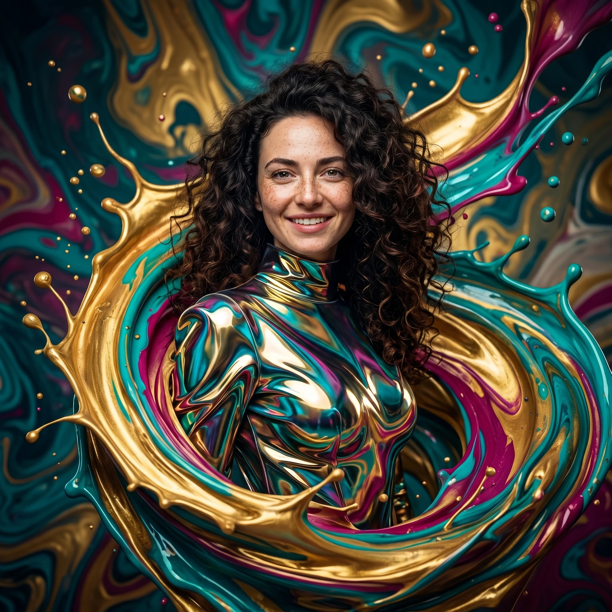 Абстрактная симфония: Портрет в стиле Fluid Art — Nano Banana Pro промт