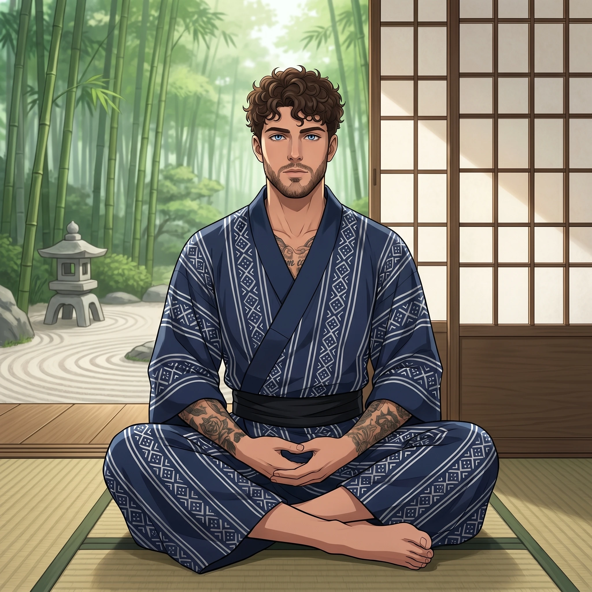 Аниме-портрет: Мастер меча в чайном саду — Nano Banana Pro промт