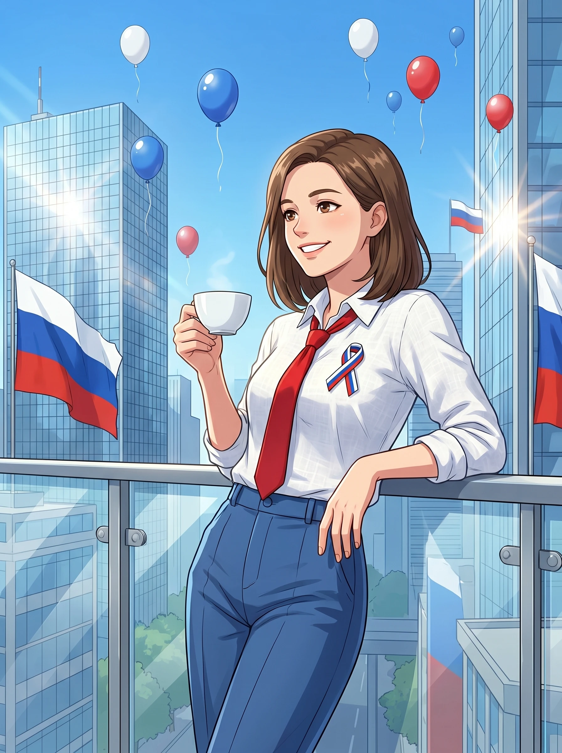 Аниме-праздник: Триколор в сити — Nano Banana Pro промт