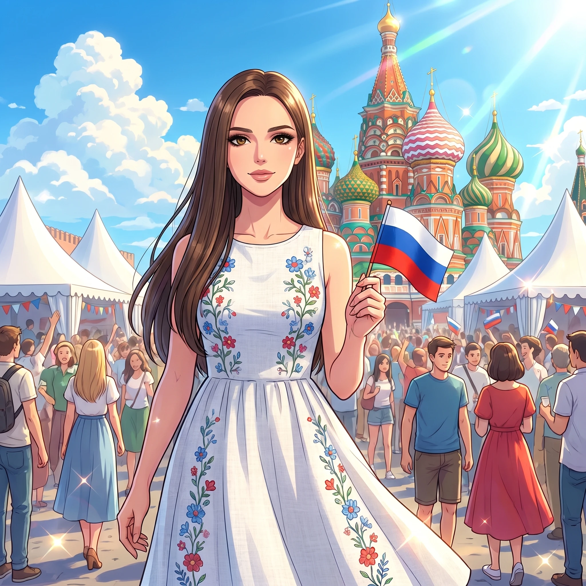 Аниме-прогулка в День России — Nano Banana Pro промт