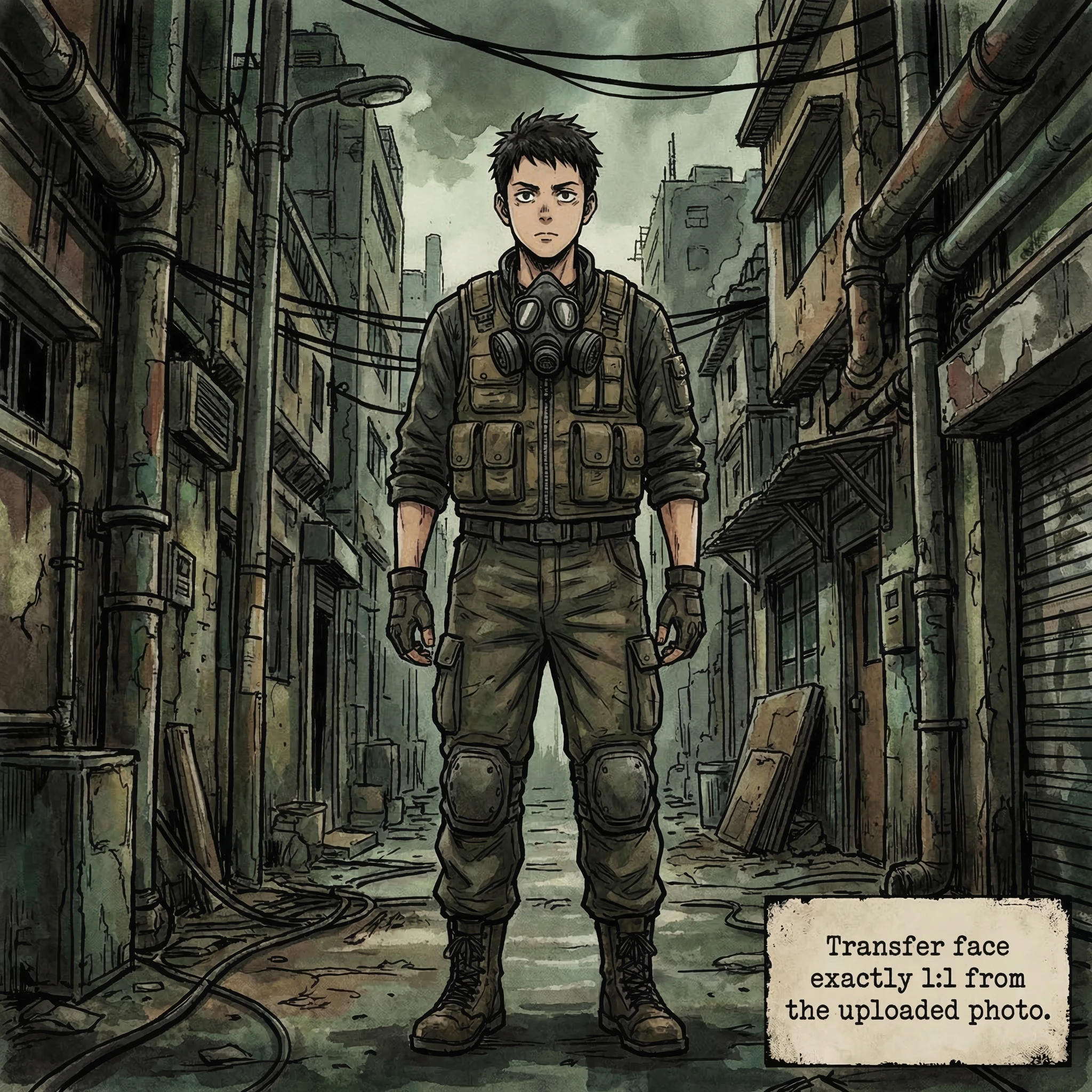 Аниме-стиль «Dorohedoro»: Мрачный горожанин — Nano Banana Pro промт