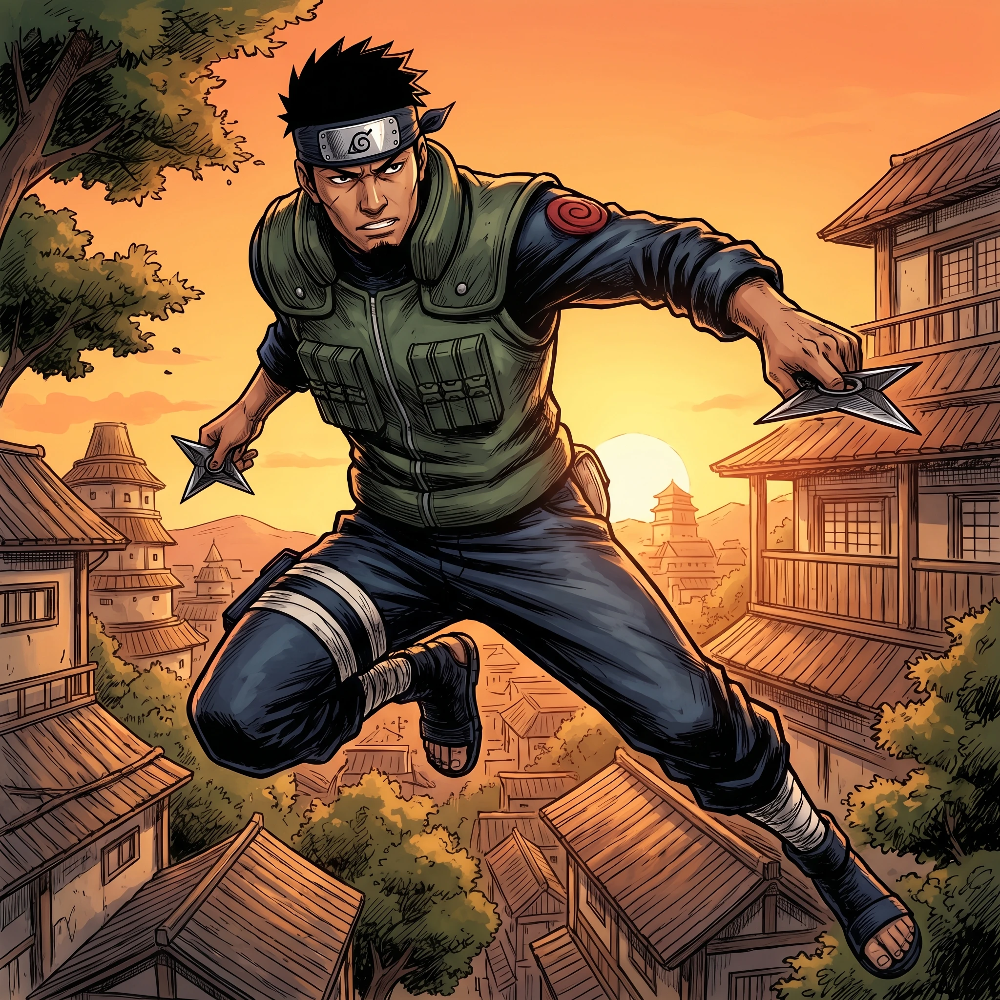 Аниме-стиль «Kishimoto Lineart» — Nano Banana Pro промт