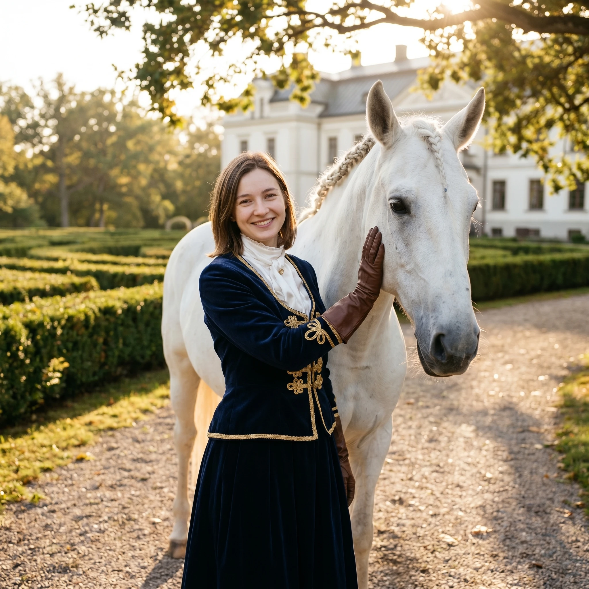 Аристократка на конной прогулке — Nano Banana Pro промт