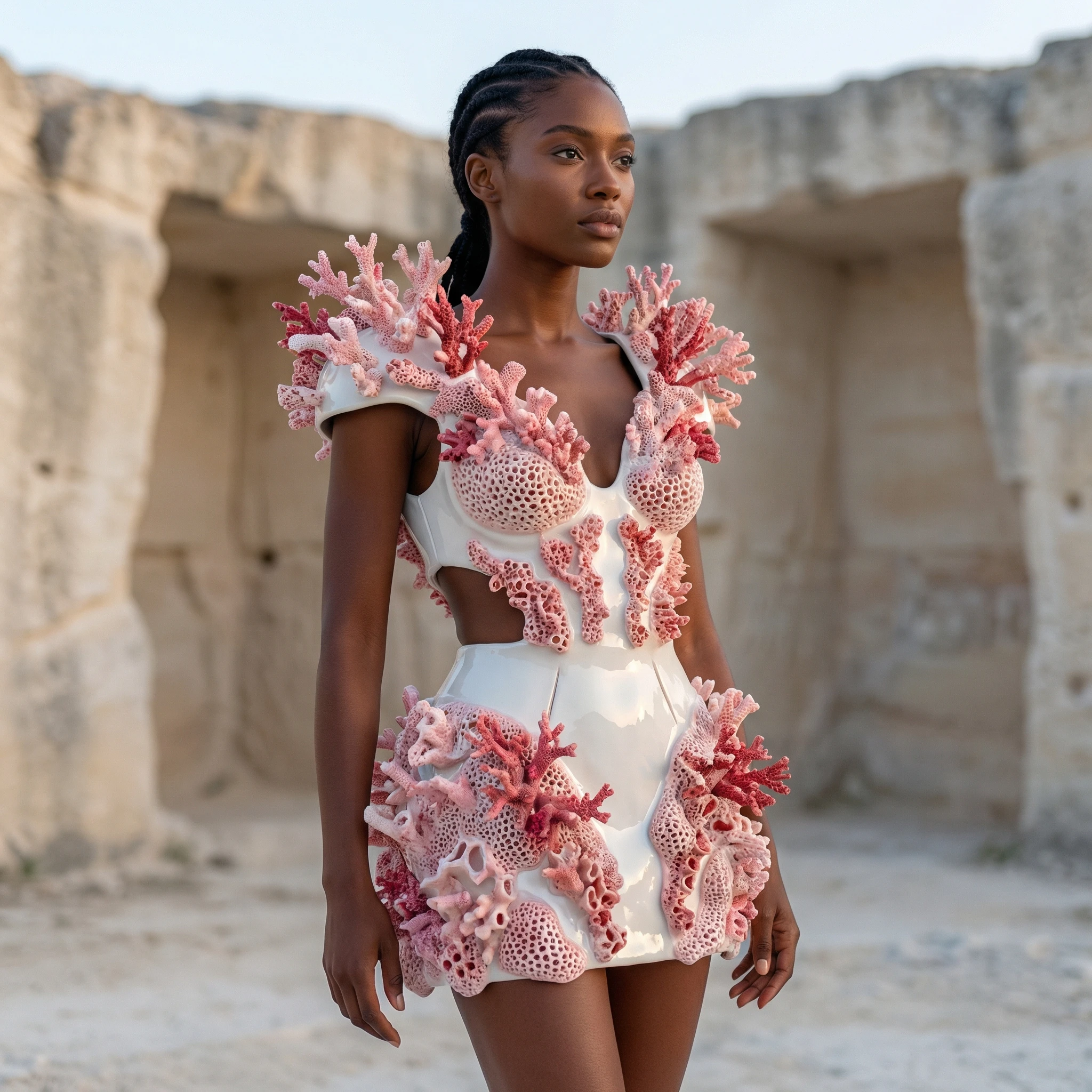 Авангардная мода из био-керамики — Nano Banana Pro промт