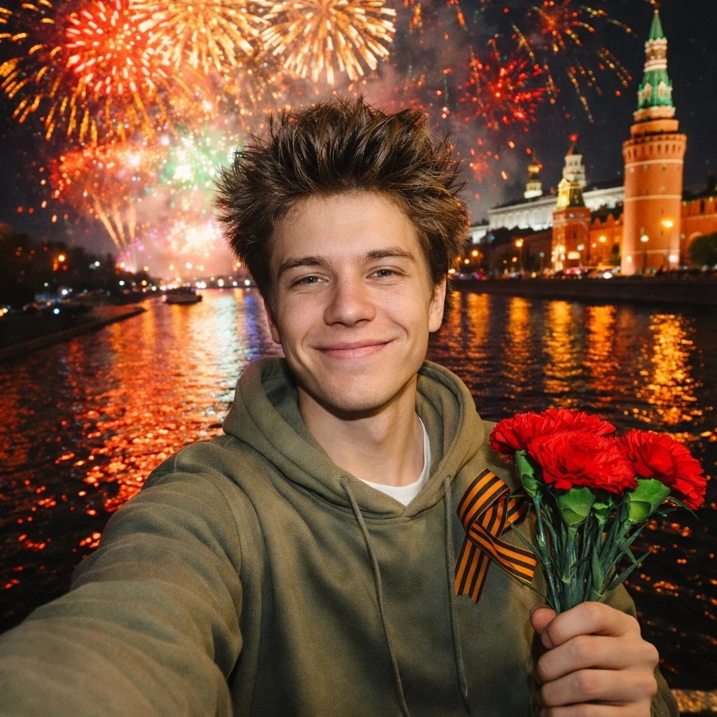 Блогер на праздничном салюте — GPT Image 1.5 промт