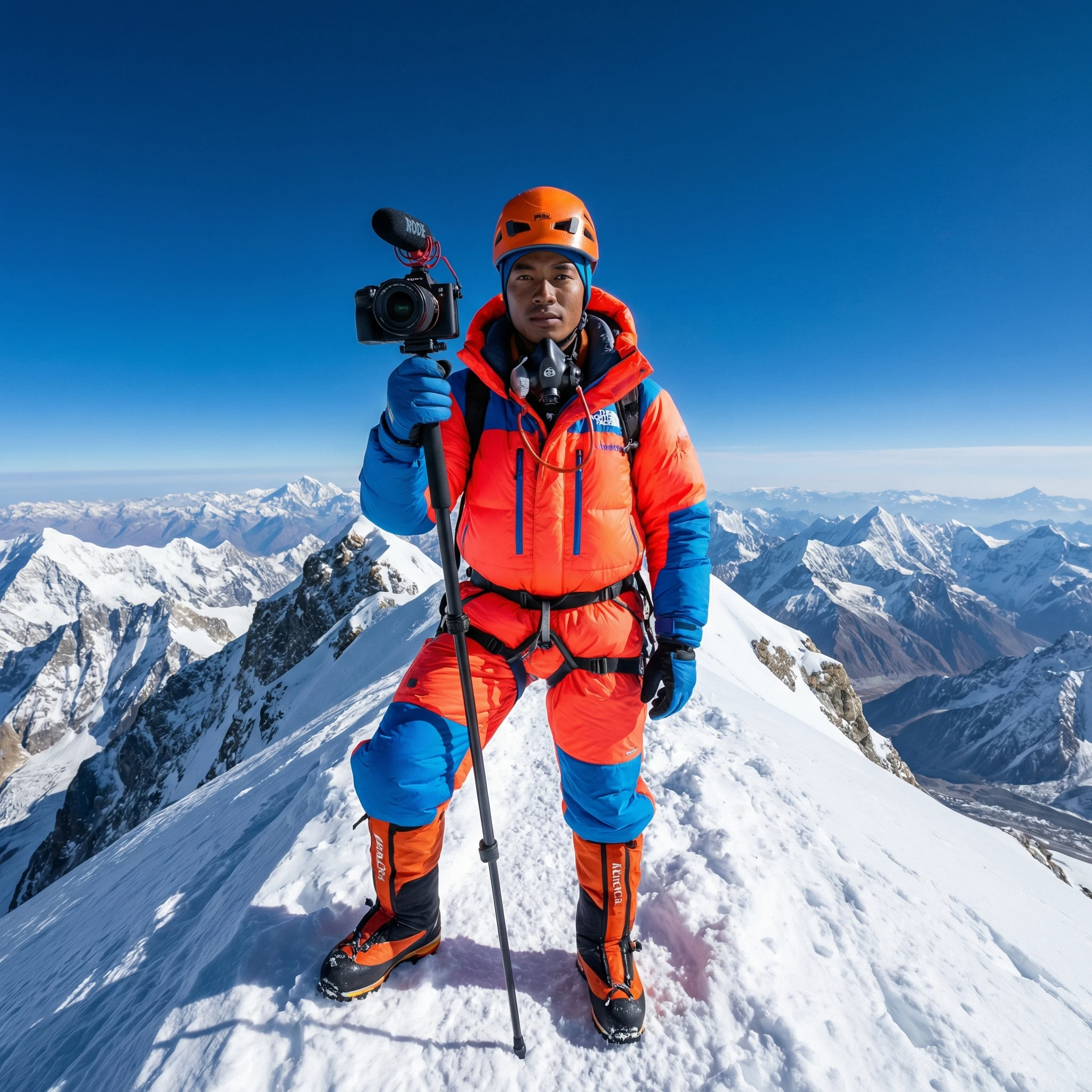 Блогер на вершине ледяного Эвереста — Nano Banana Pro промт