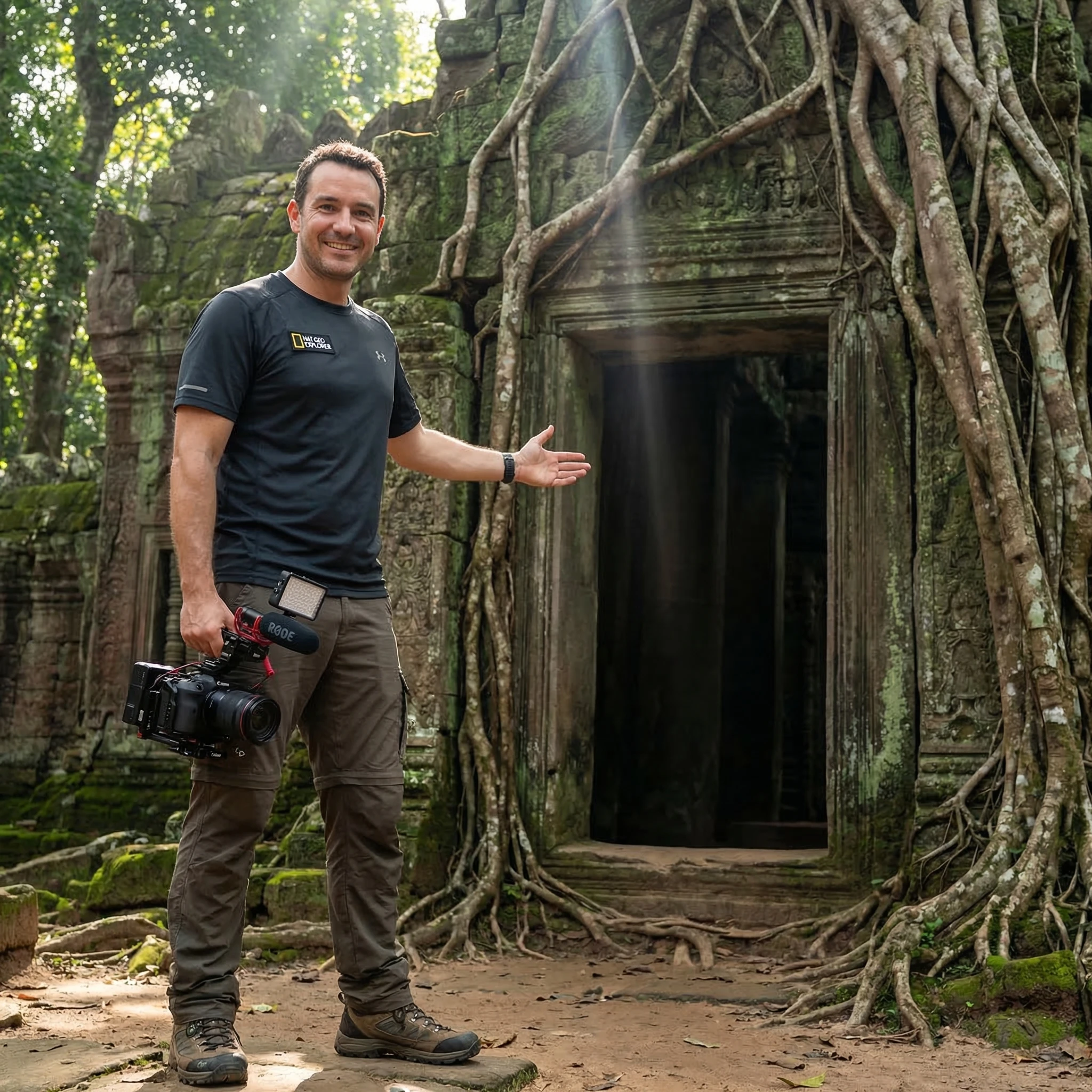 Блогер-путешественник в затерянном городе — Nano Banana Pro промт