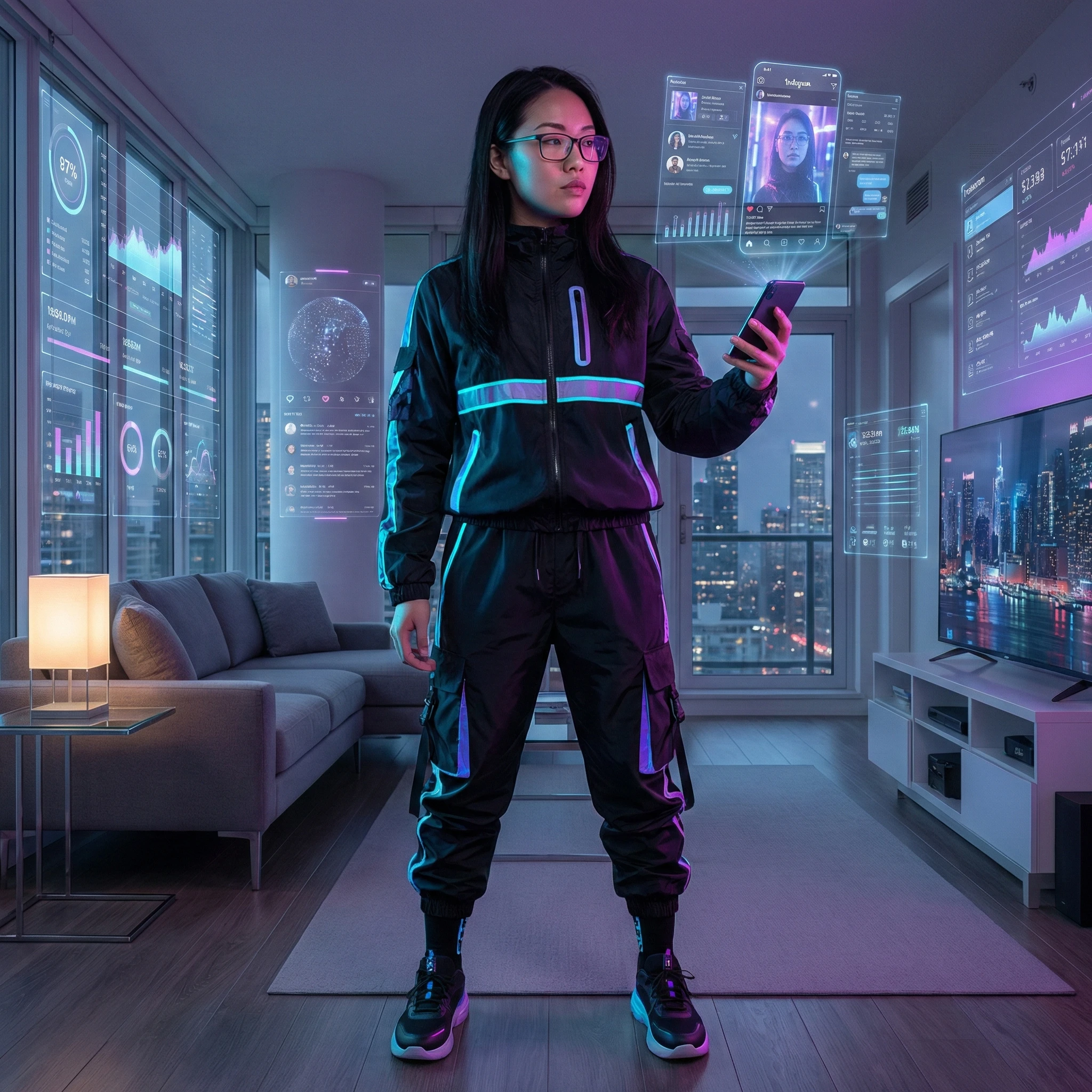 Блогер в стиле кибер-лайфстайл — Nano Banana Pro промт