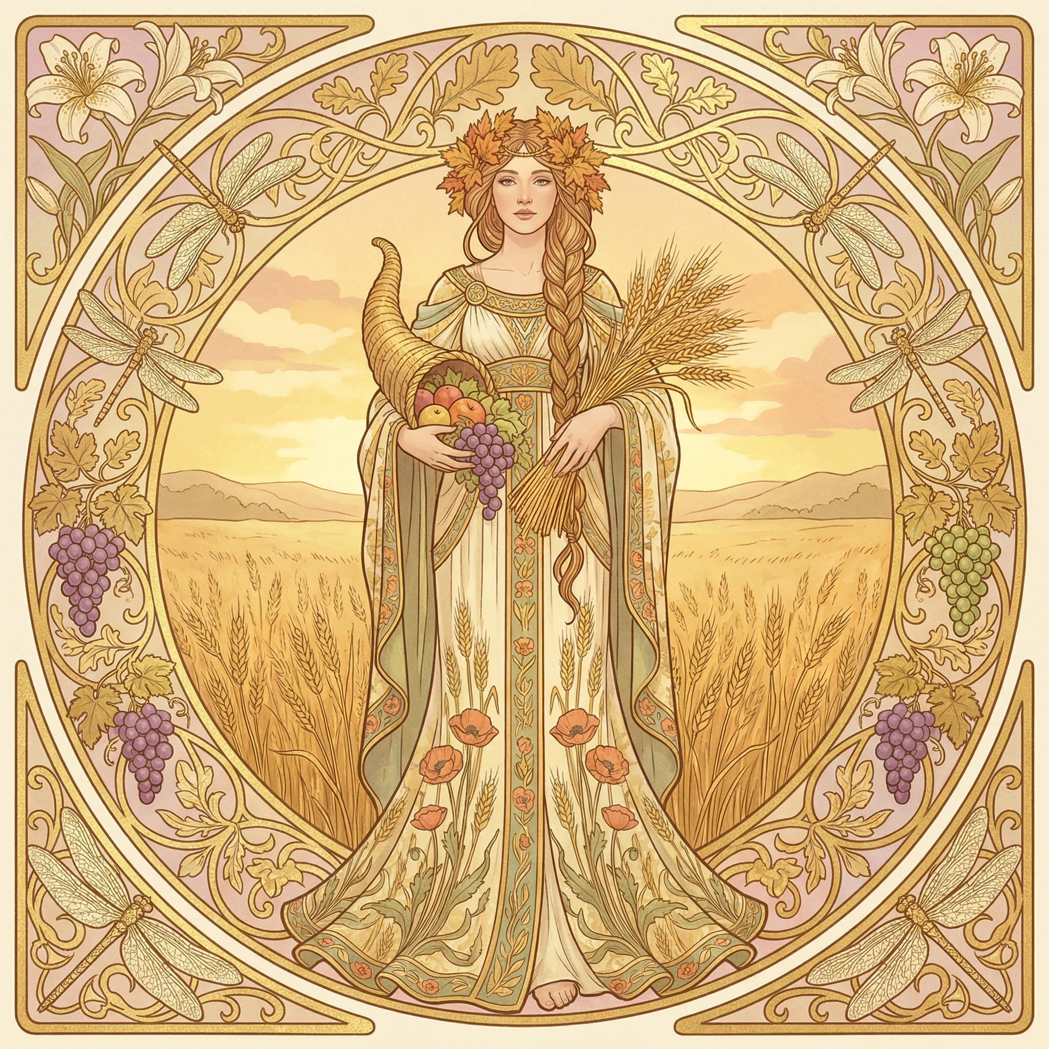 Богиня урожая в стиле Ар-нуво — Nano Banana Pro промт
