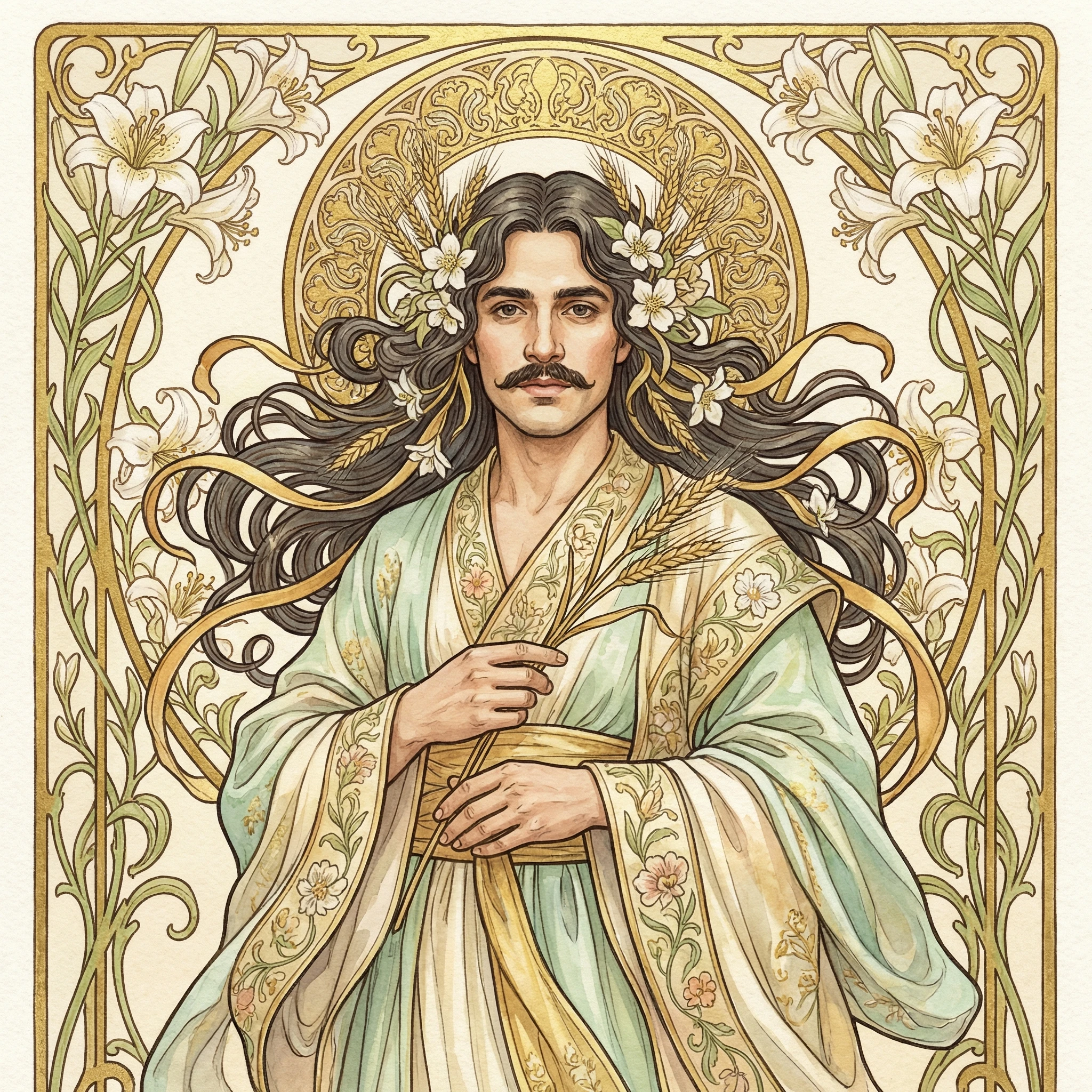 Богиня урожая в стиле ар-нуво — Nano Banana Pro промт