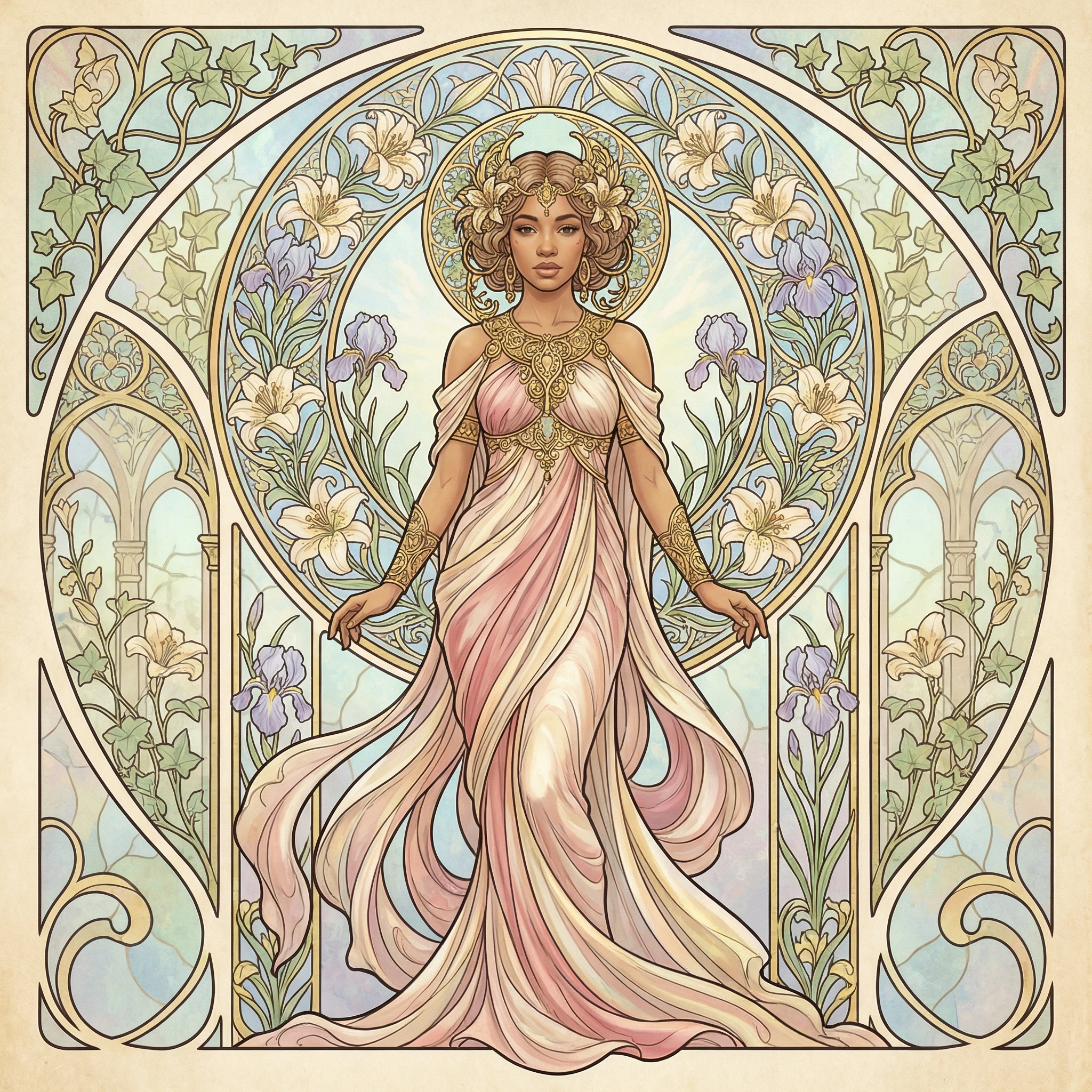 Богиня в стиле ар-нуво — Nano Banana Pro промт