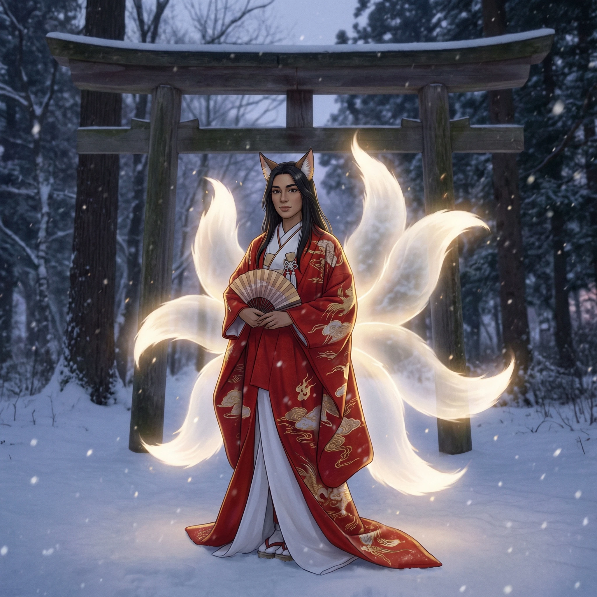 Божество в стиле Кицунэ — Nano Banana Pro промт