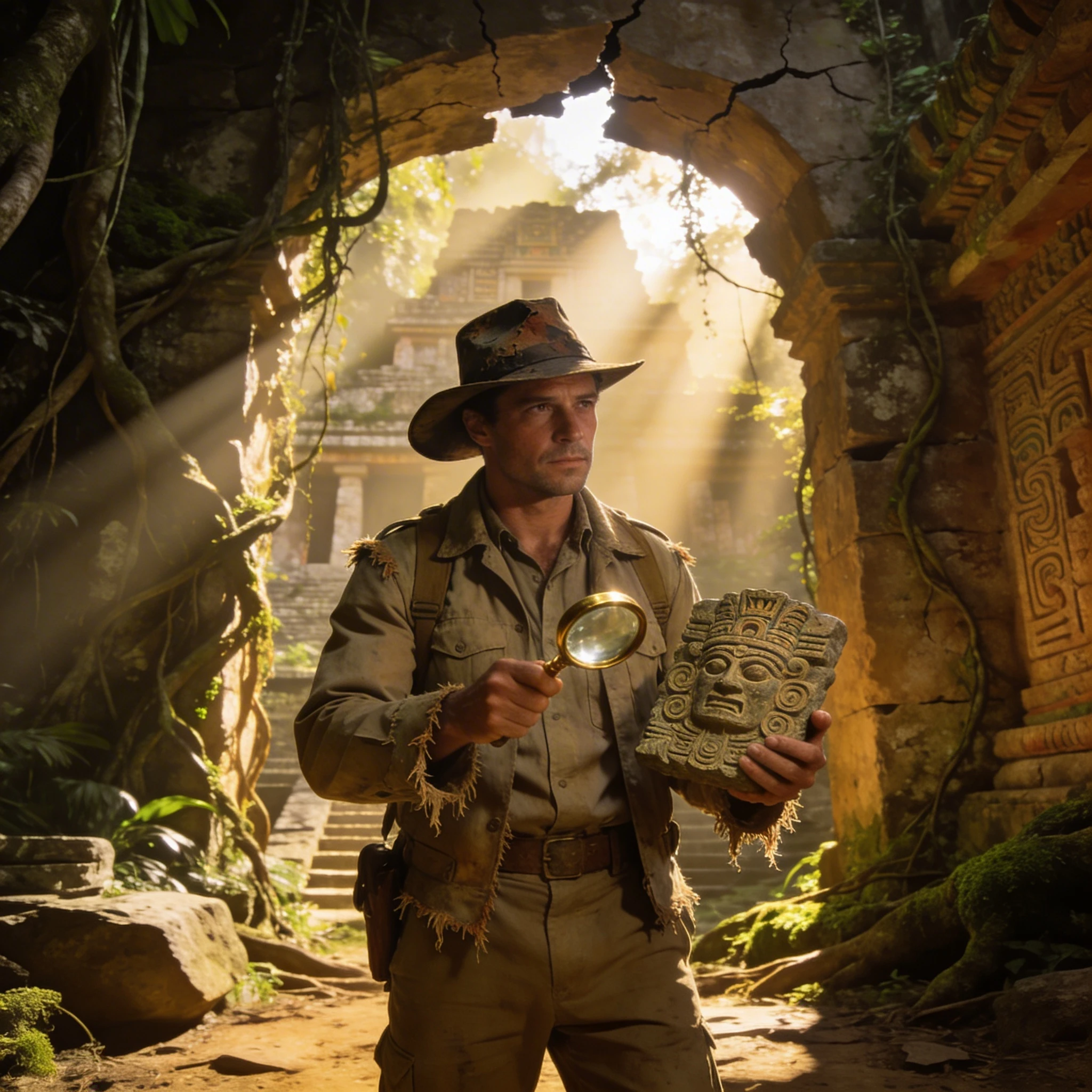 Детектив-археолог в затерянном храме — Seedream 4.5 промт
