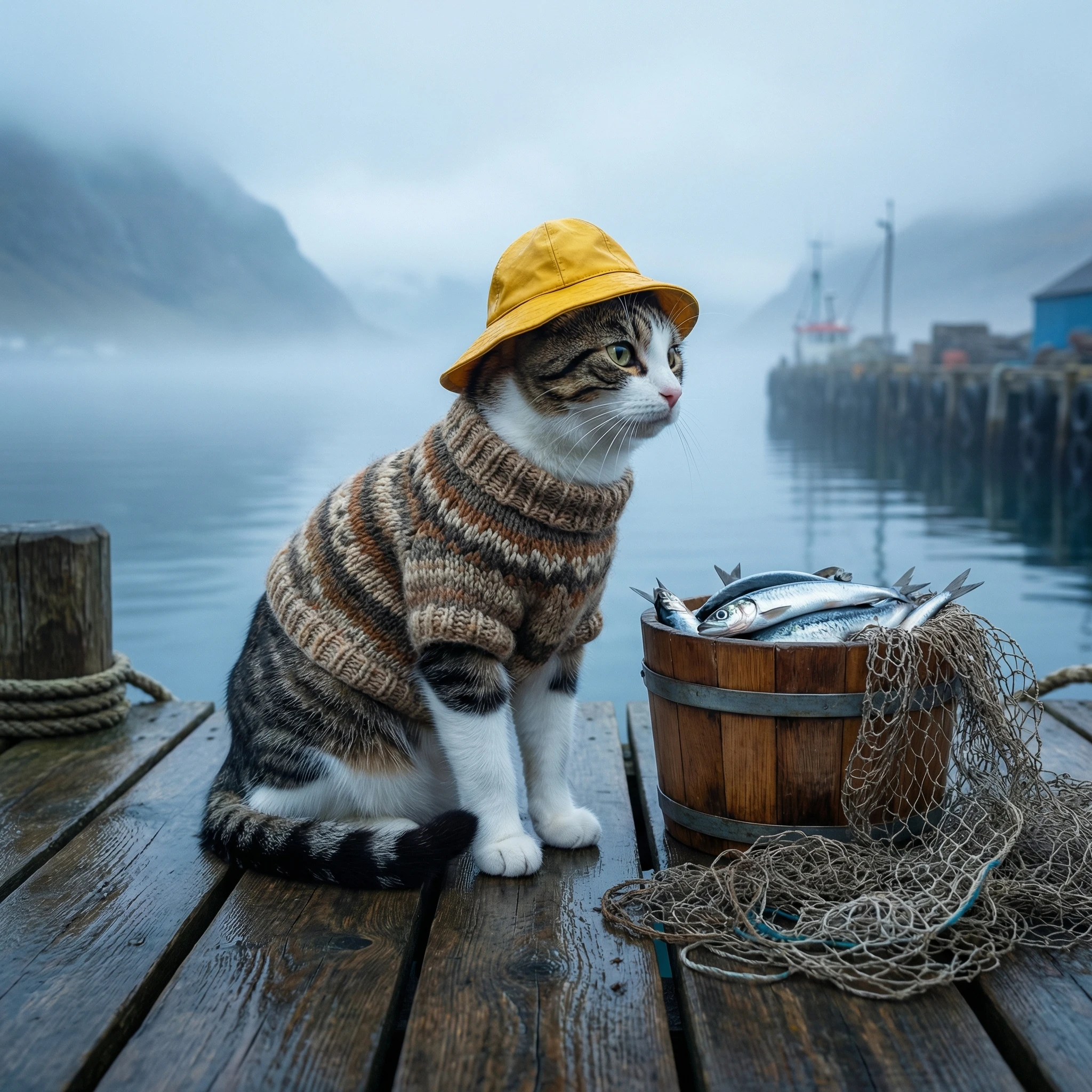 Древнескандинавский кот-рыболов — Nano Banana Pro промт