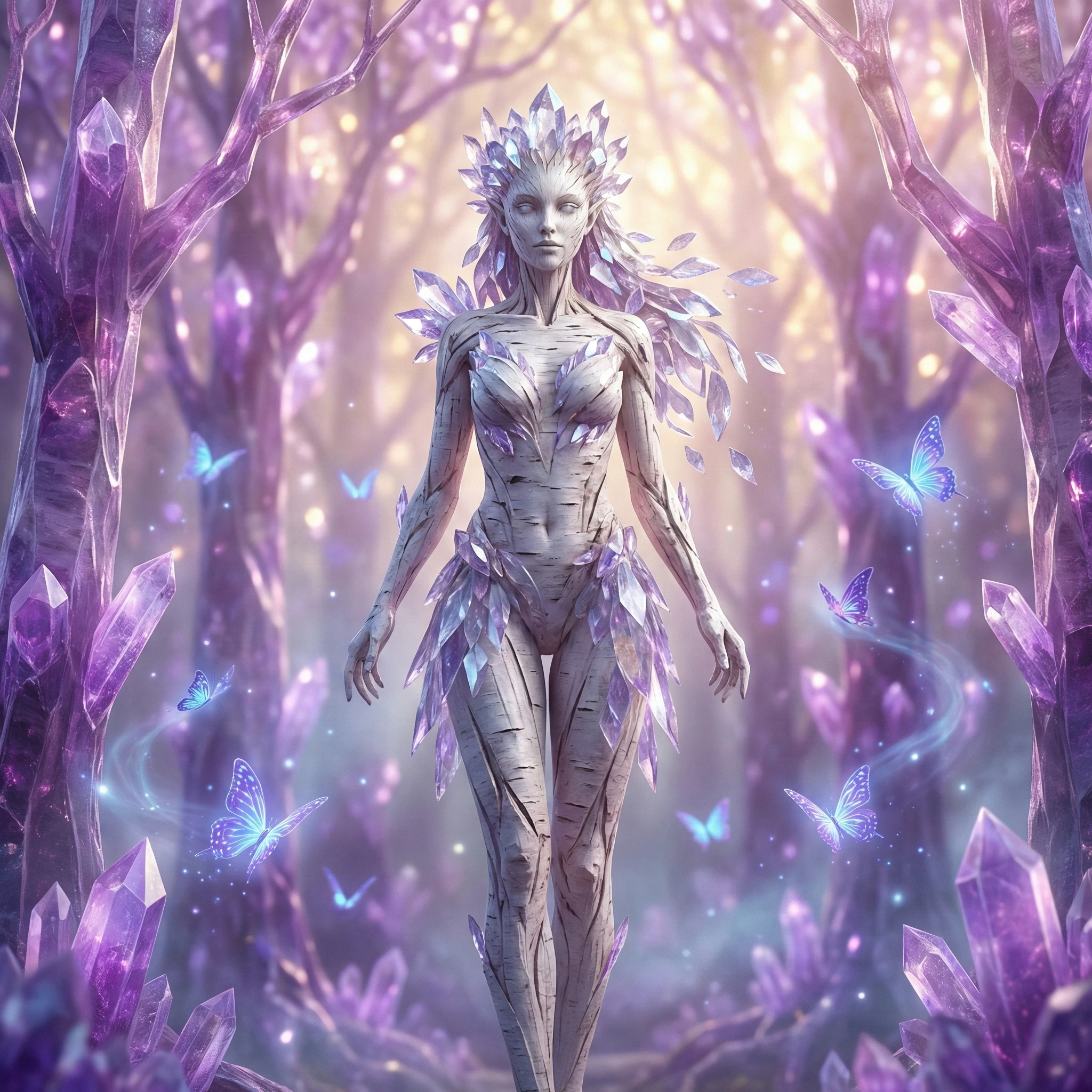 Дриада в хрустальном лесу — Nano Banana Pro промт