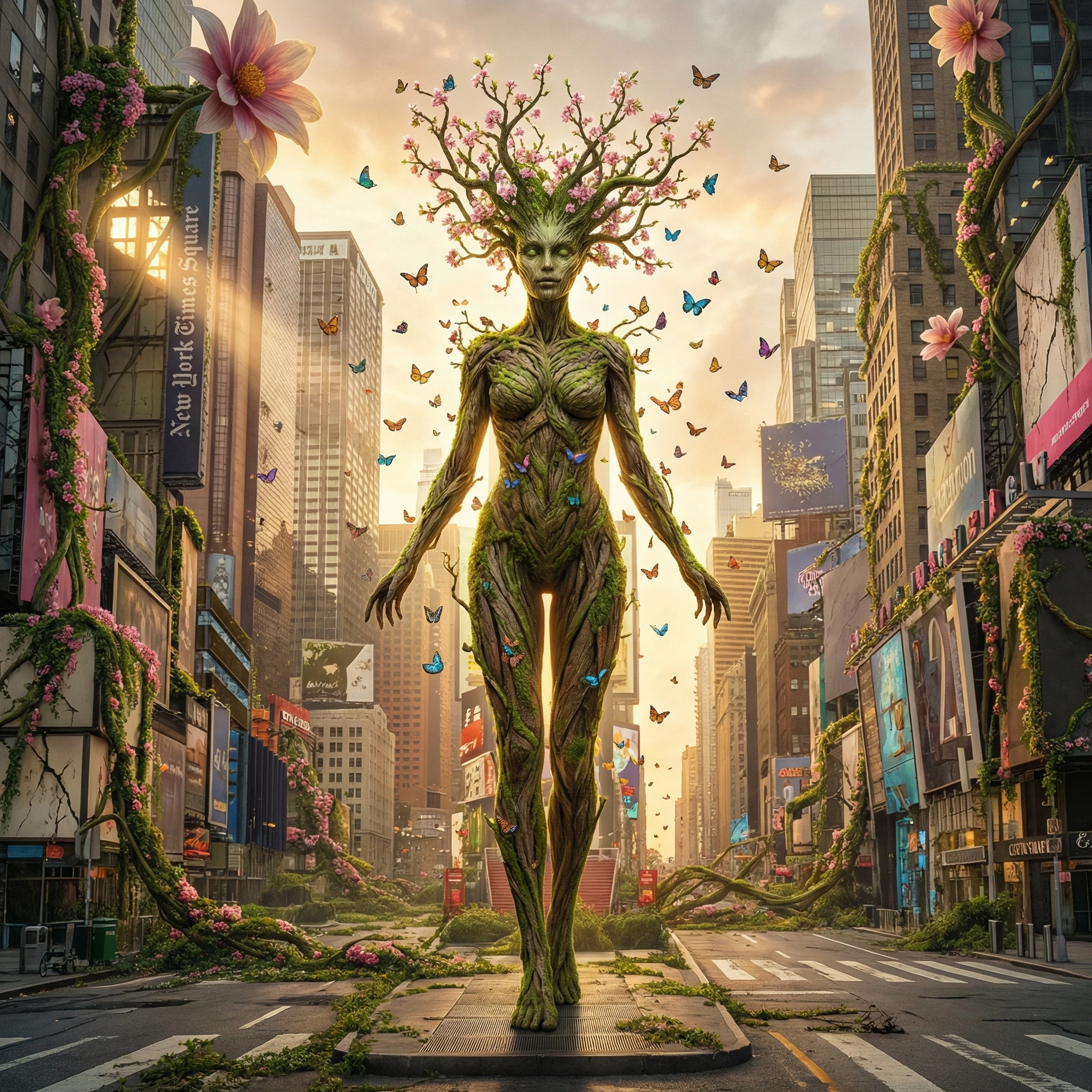 Дриада в заброшенном мегаполисе — Nano Banana Pro промт