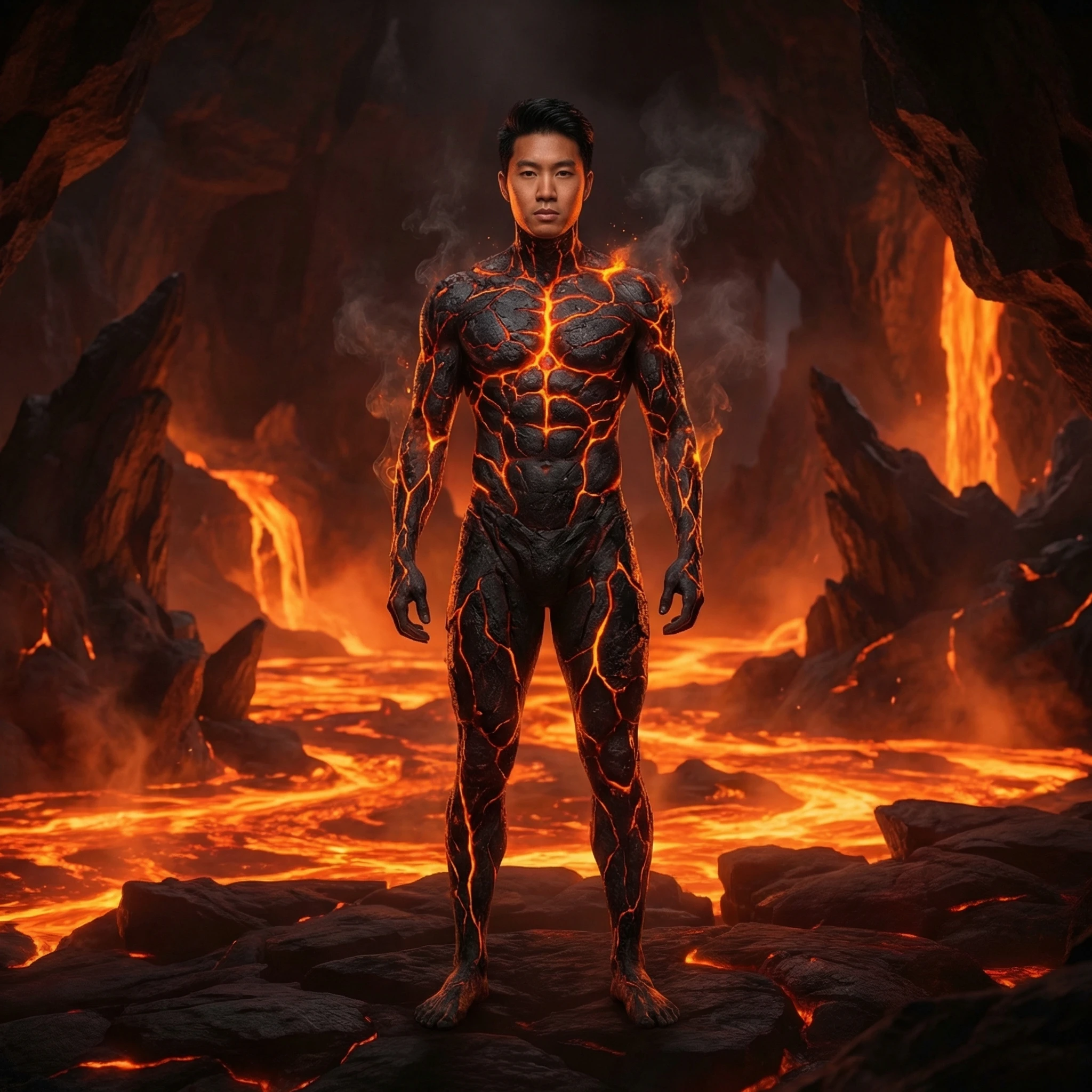 Элементаль лавы в жерле вулкана — Nano Banana Pro промт