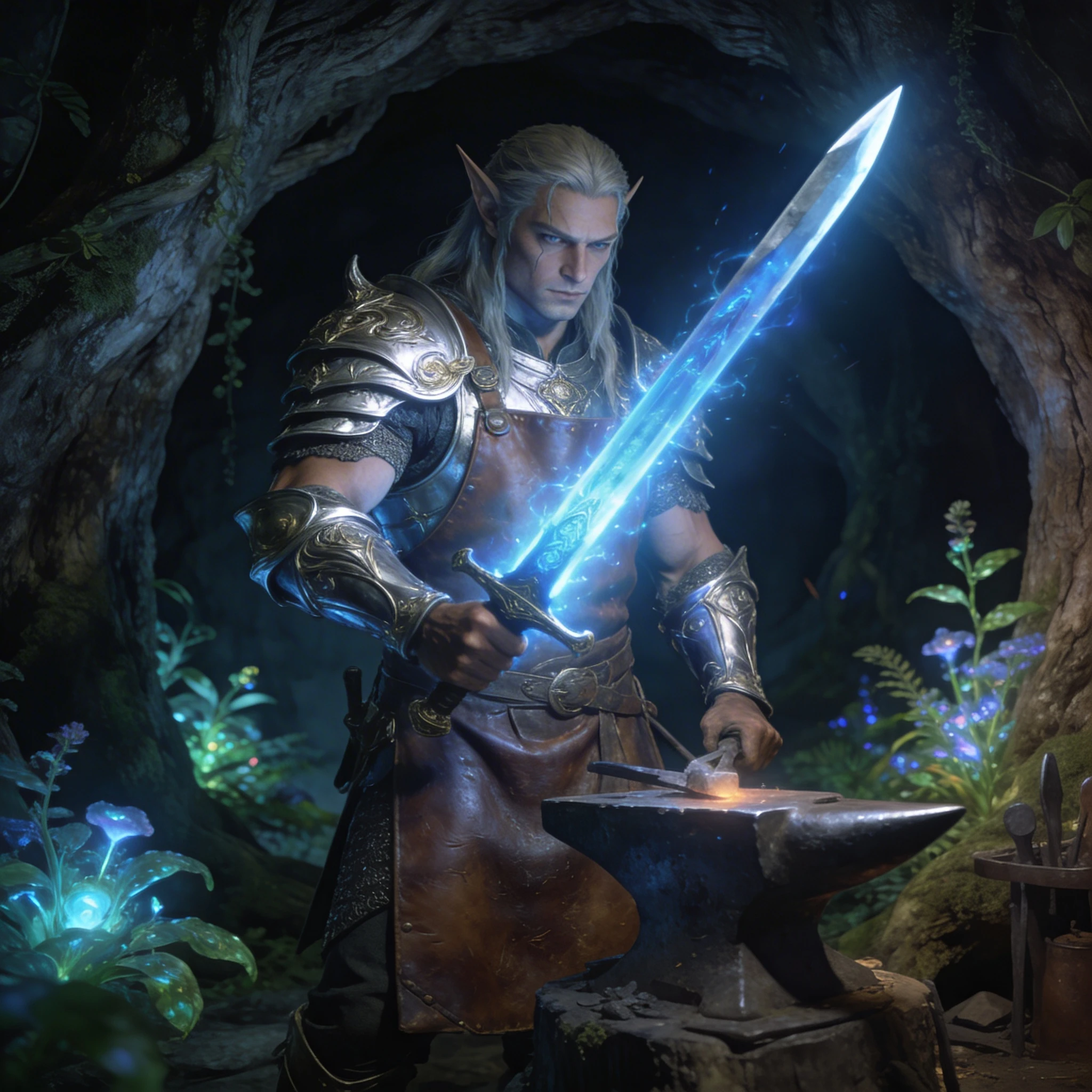 Эльфийский кузнец в Лесном Королевстве — Seedream 4.5 промт