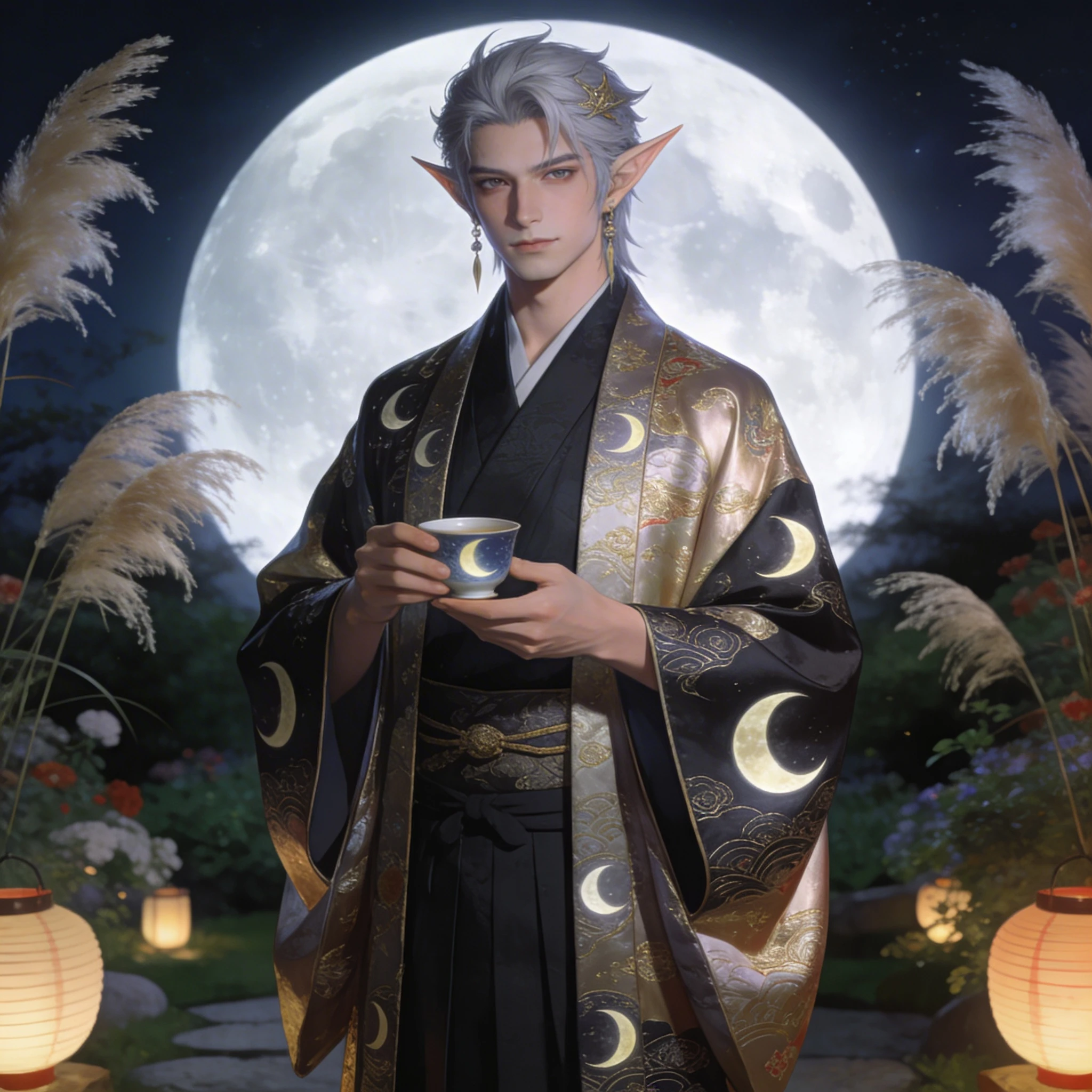 Эльфийский принц на празднике Оцукими — Seedream 4.5 промт