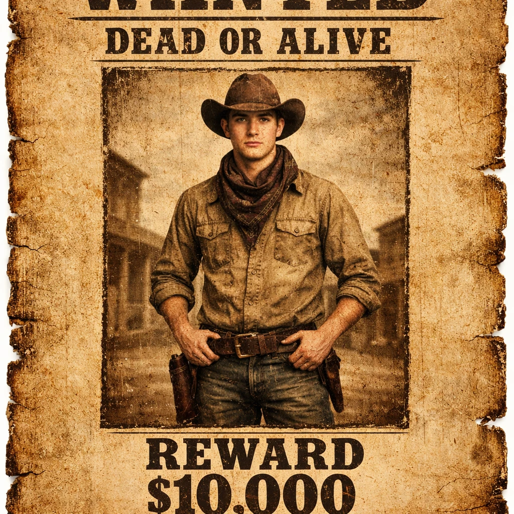 Эра Дикого Запада: Разыскивается преступник — GPT Image 1.5 промт