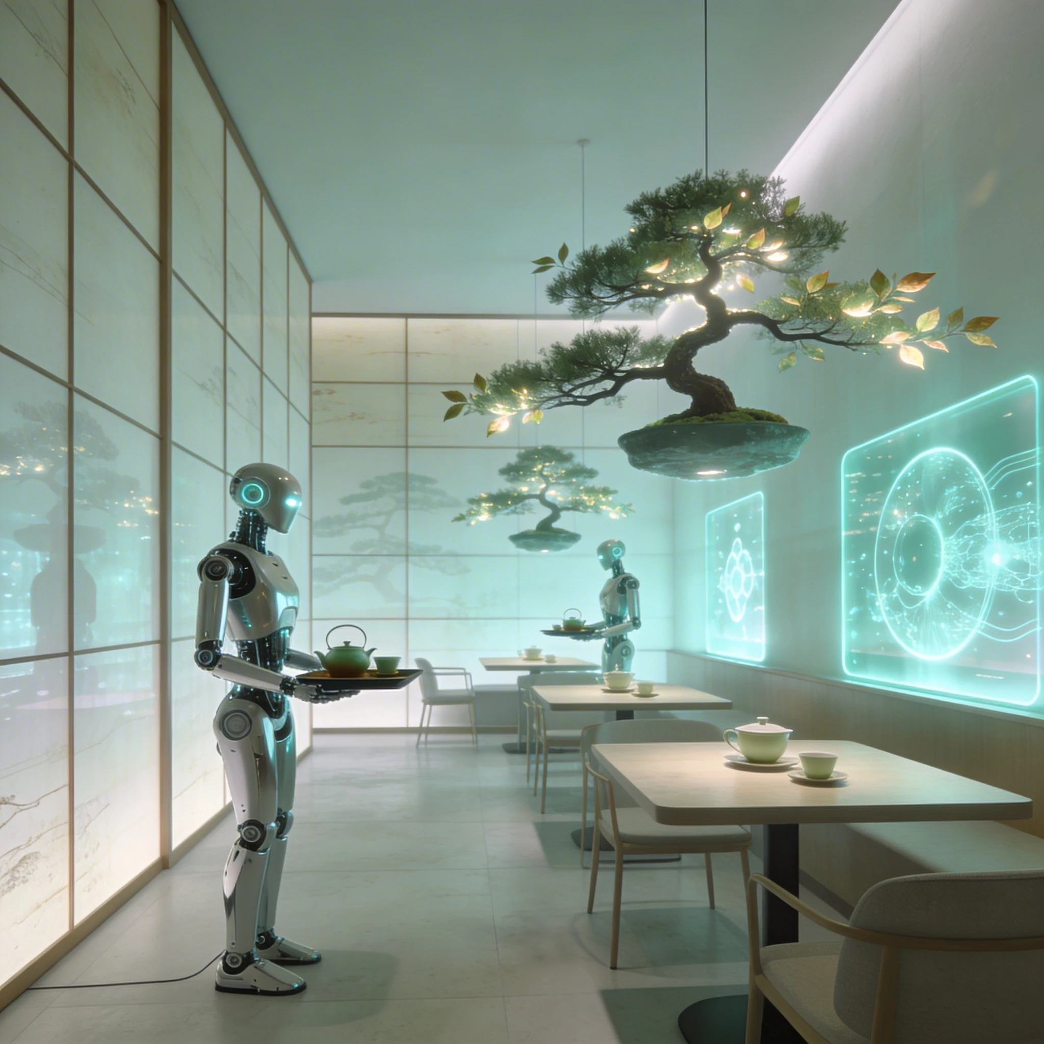 Эстетика кофейни «Кибер-Дзен» — Seedream 4.5 промт