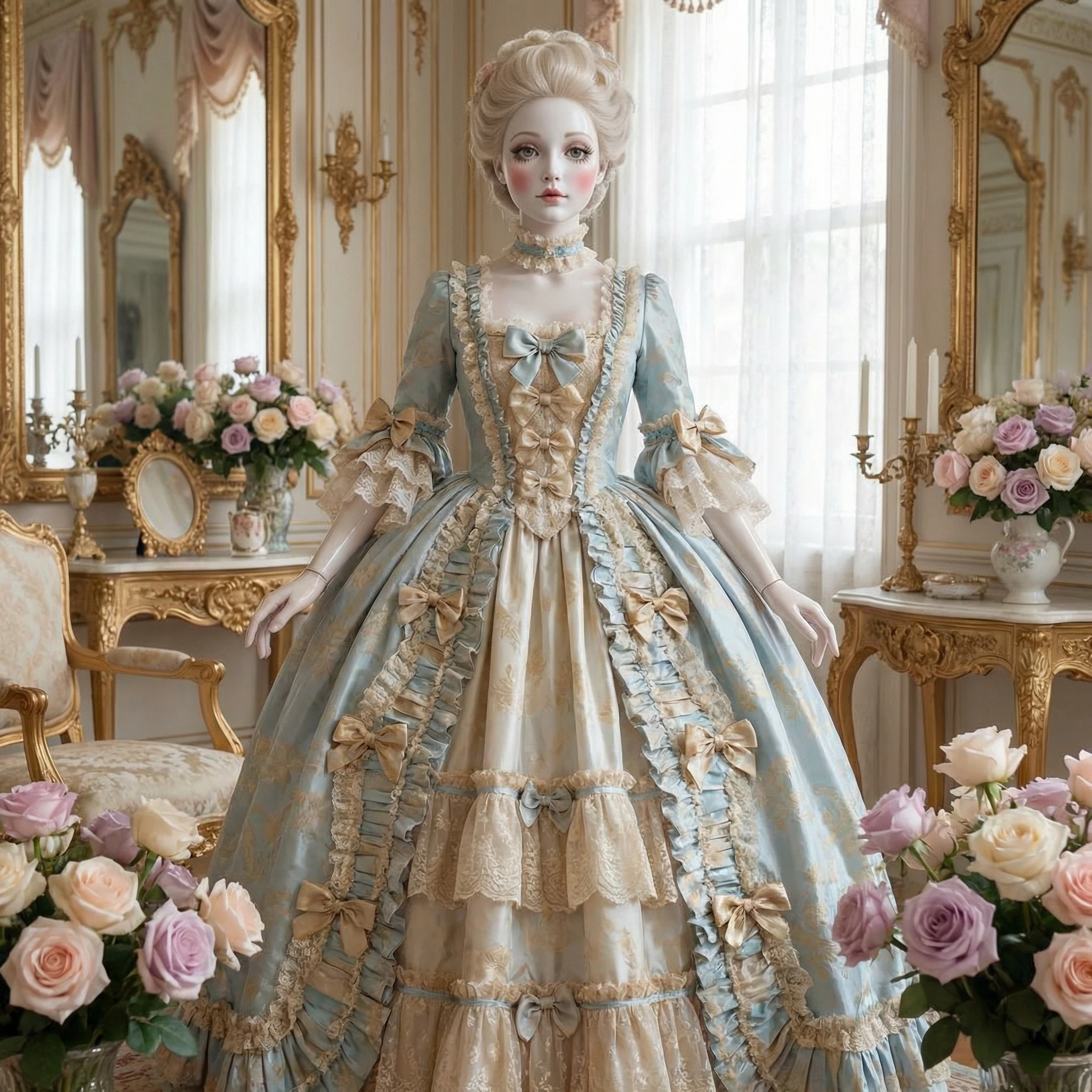 Фарфоровая кукла в стиле Рококо — Nano Banana Pro промт
