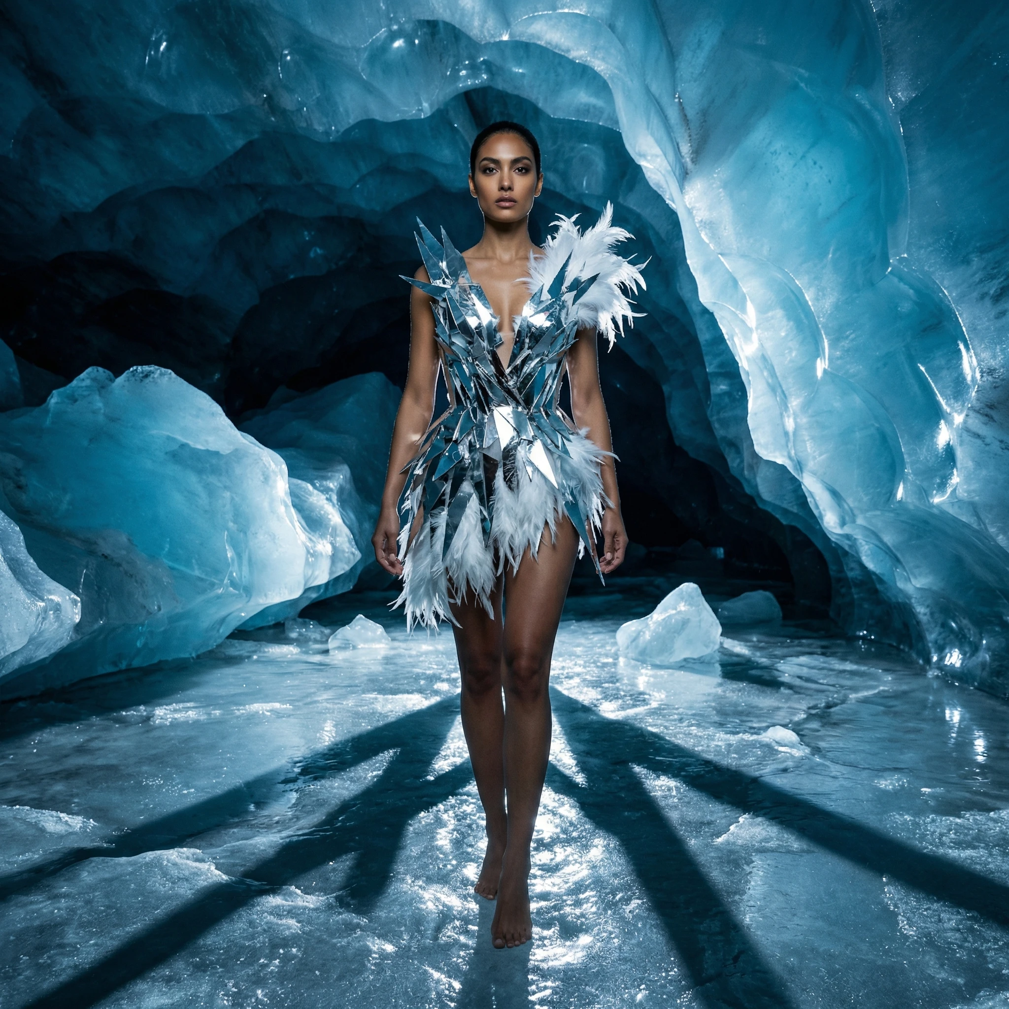 Фэшн-съемка в ледяной пещере — Nano Banana Pro промт