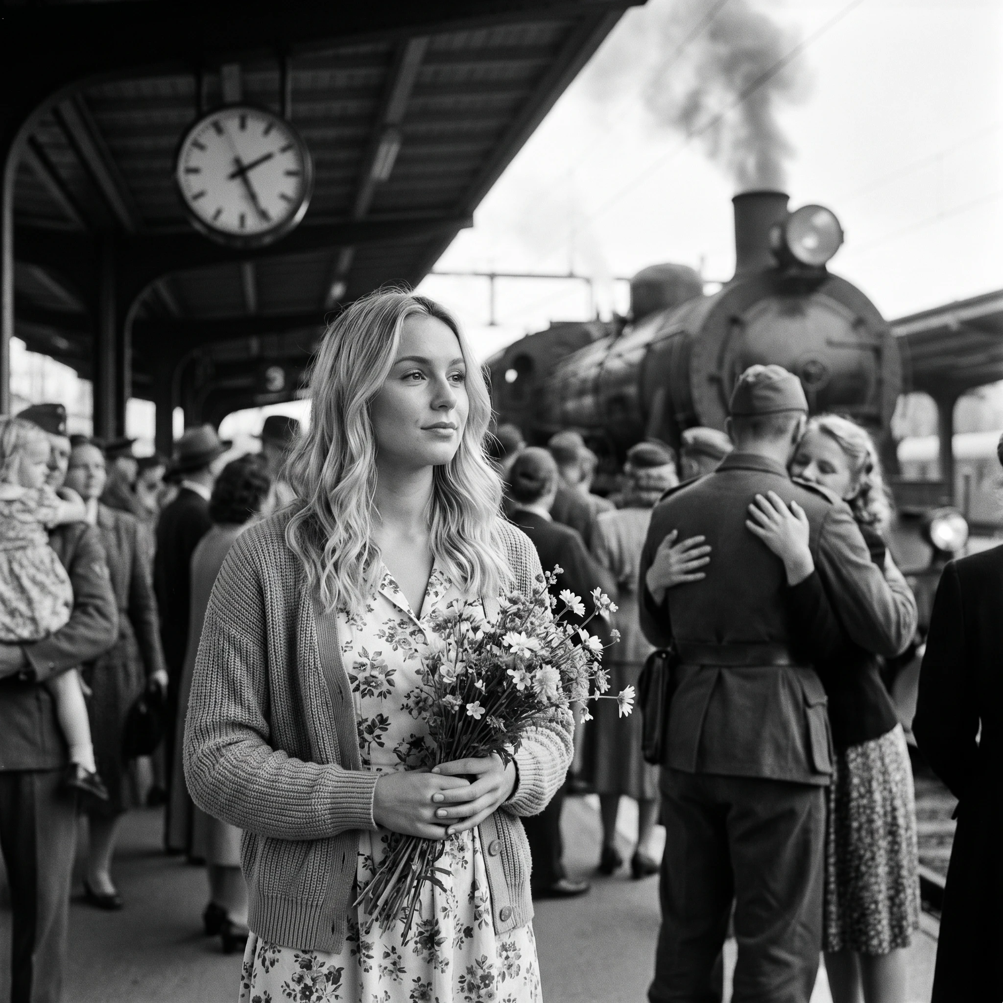 Фотохроника 1945 года: Возвращение домой — Nano Banana Pro промт