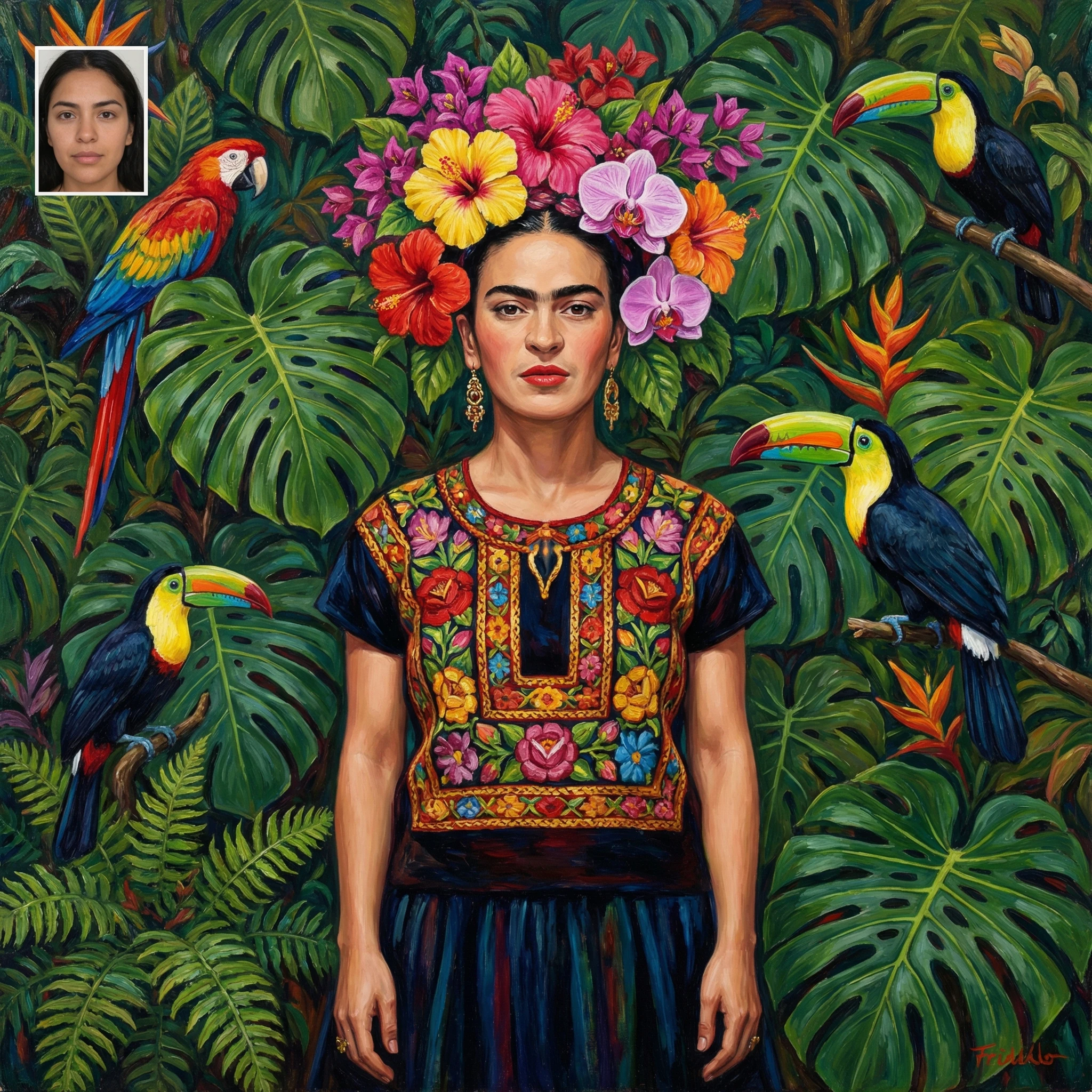 Фрида Кало: Автопортрет в стиле мексиканского фольклора — Nano Banana Pro промт