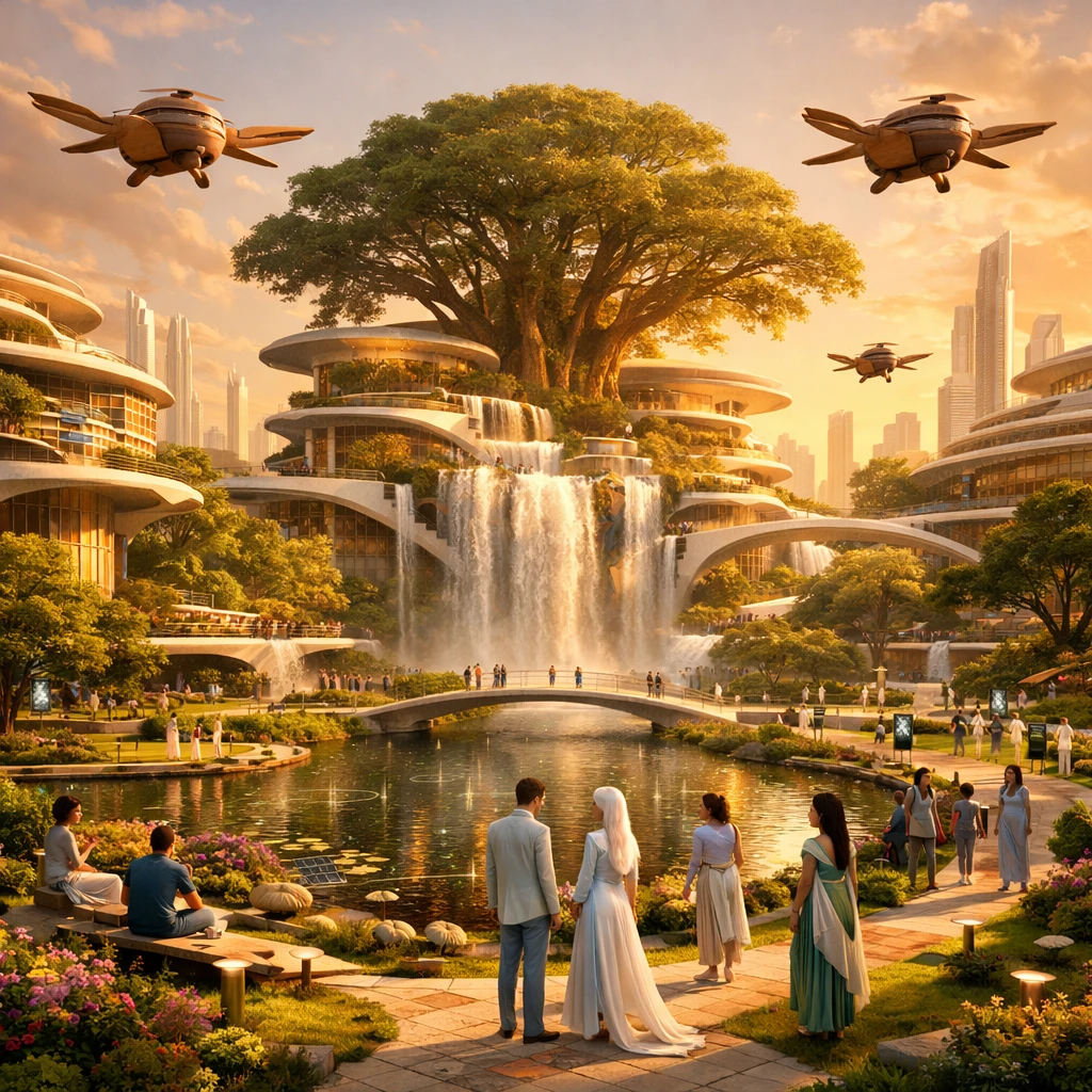 Футуристический парк в стиле Соларпанк — GPT Image 1.5 промт