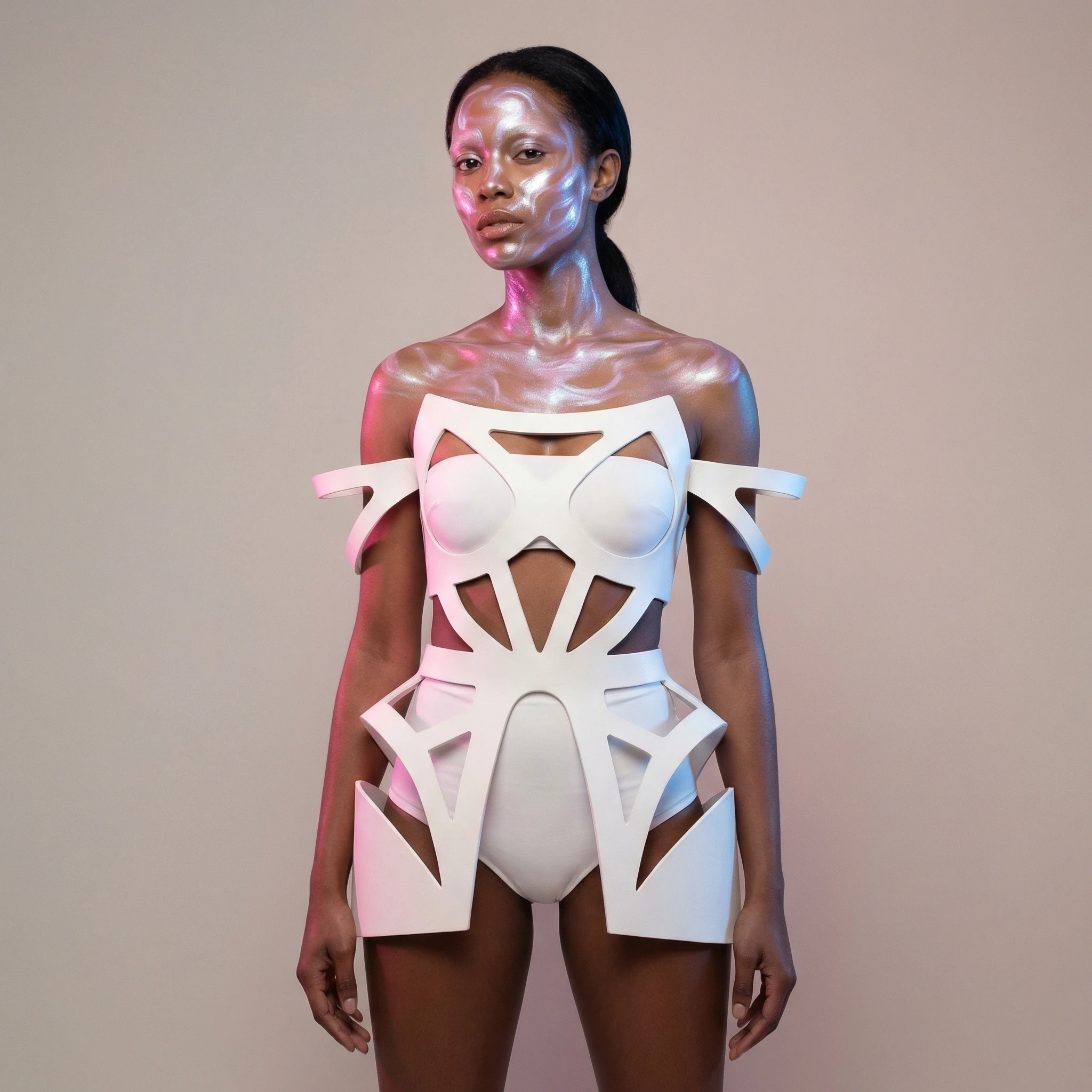 Футуристичный макияж из «жидкого жемчуга» — Nano Banana Pro промт