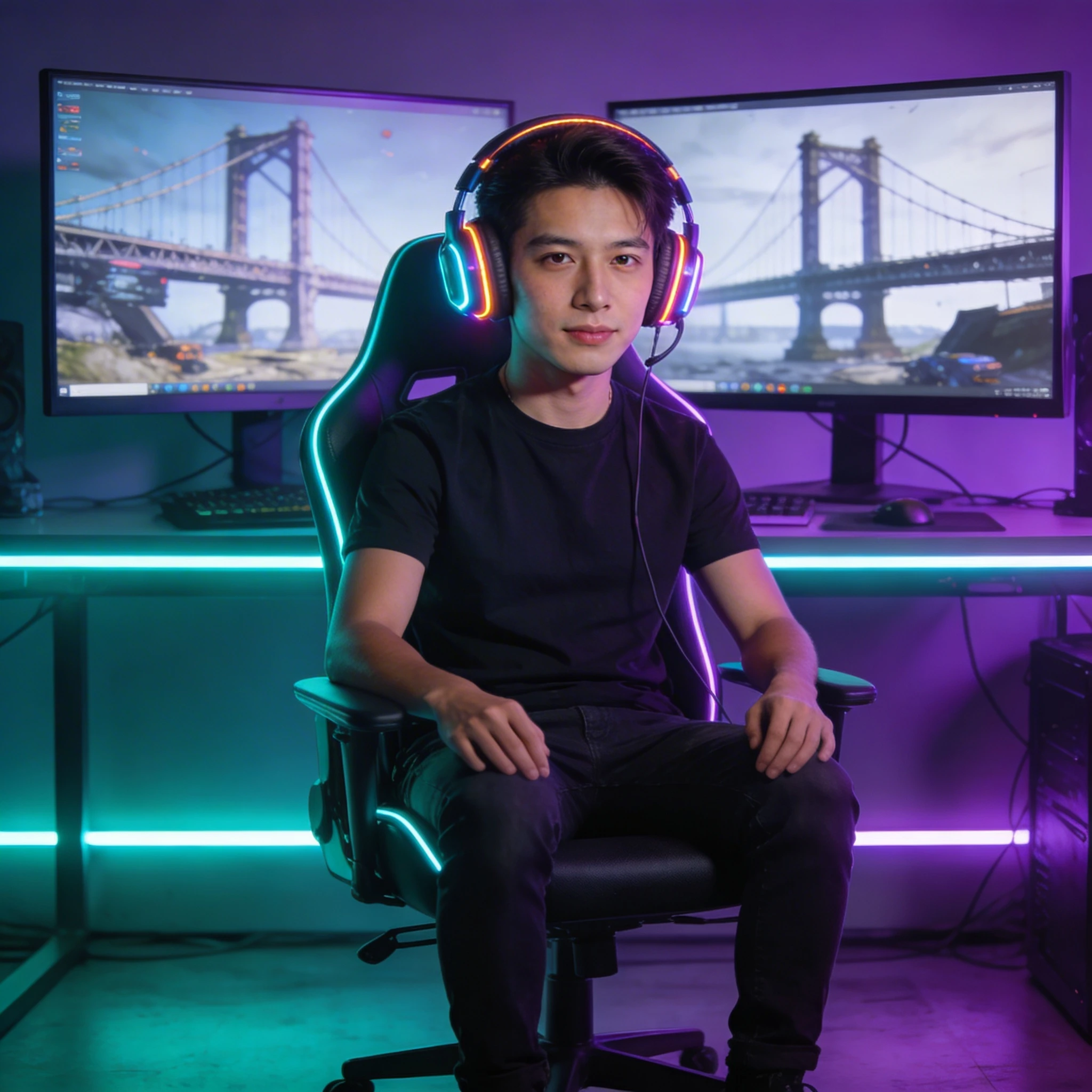 Геймер в неоновой комнате — Seedream 4.5 промт