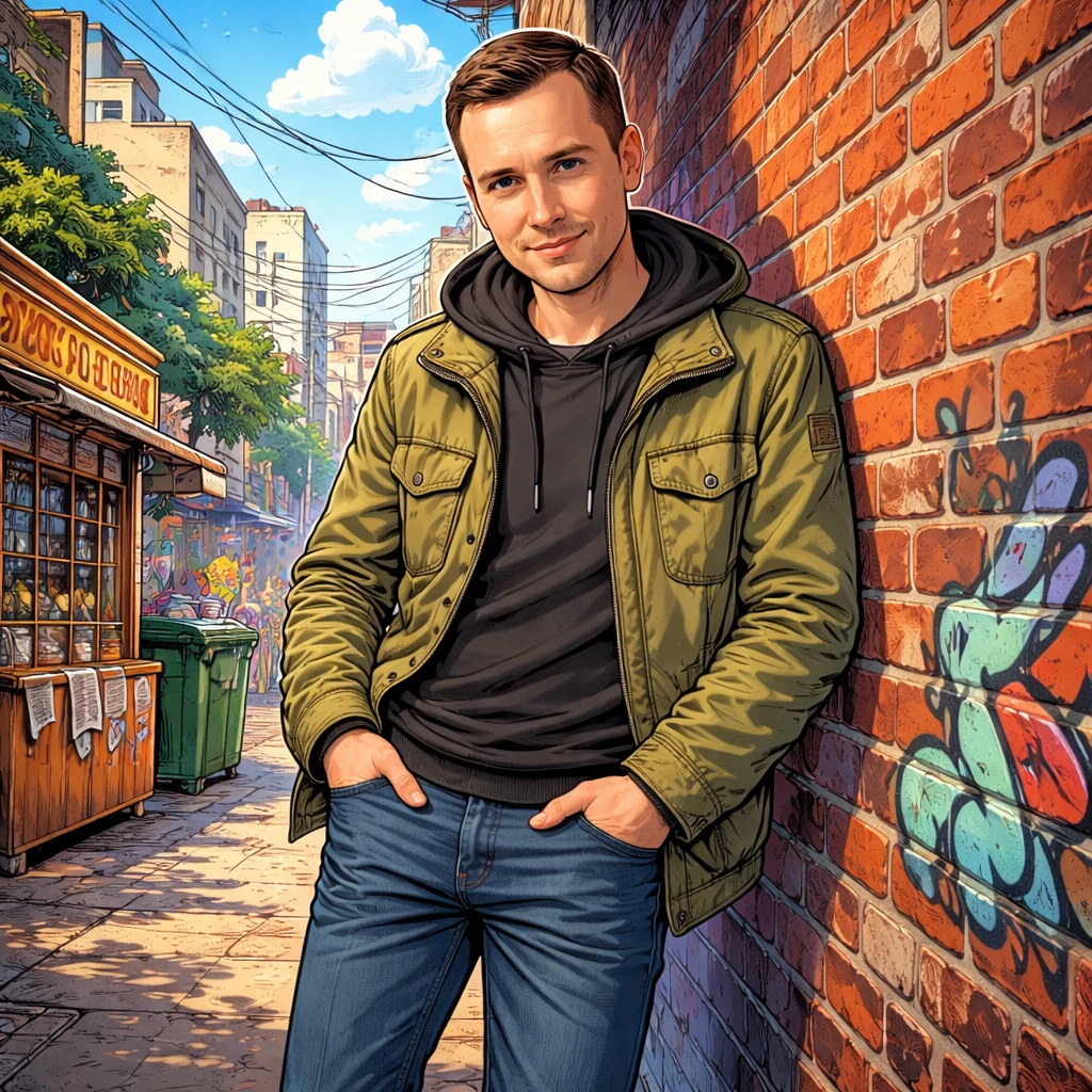 Герой Города: Скетч в Стиле Комикс — GPT Image 1.5 промт