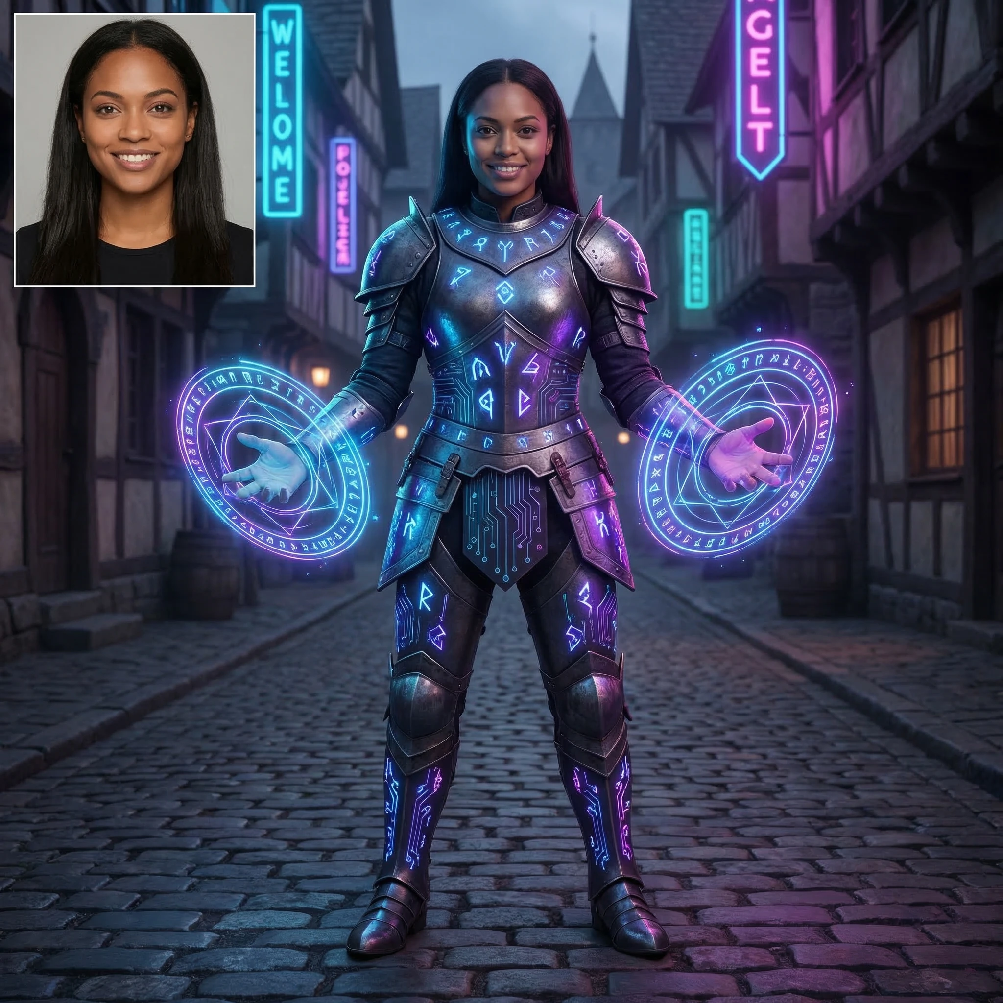 Герой игры в стиле «Cyber-Fantasy» — Nano Banana Pro промт