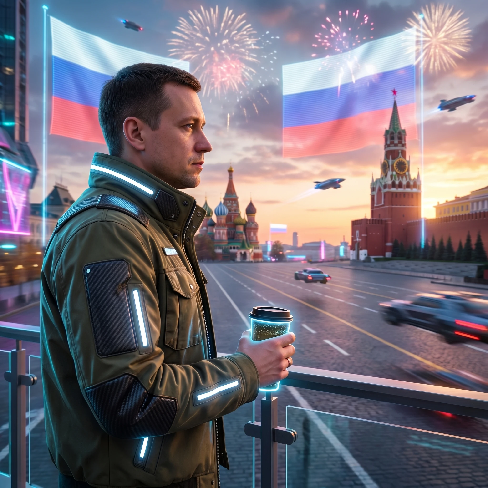 Герой кибер-Москвы: День России — Nano Banana Pro промт