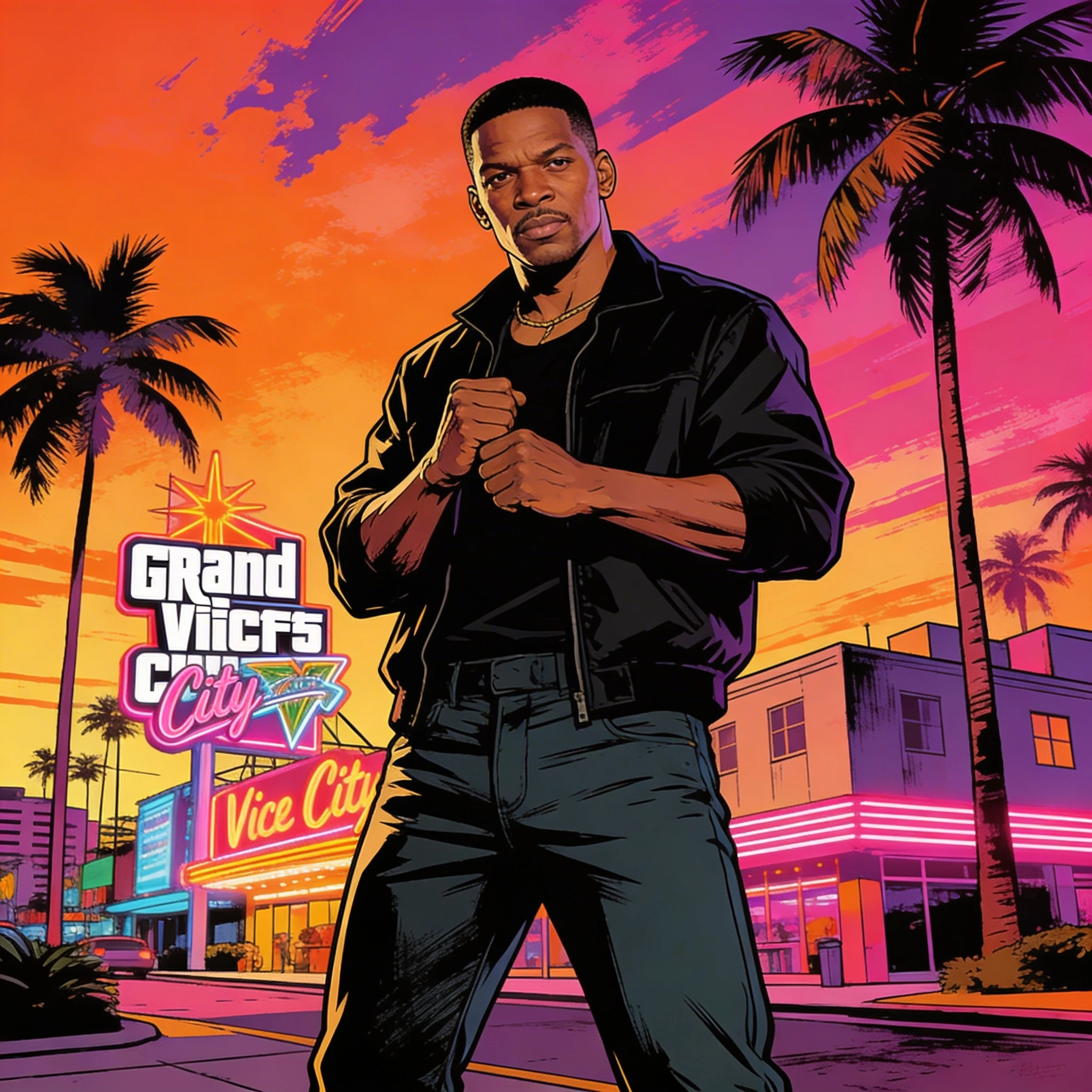 Герой в стиле GTA Loading Screen — Seedream 4.5 промт