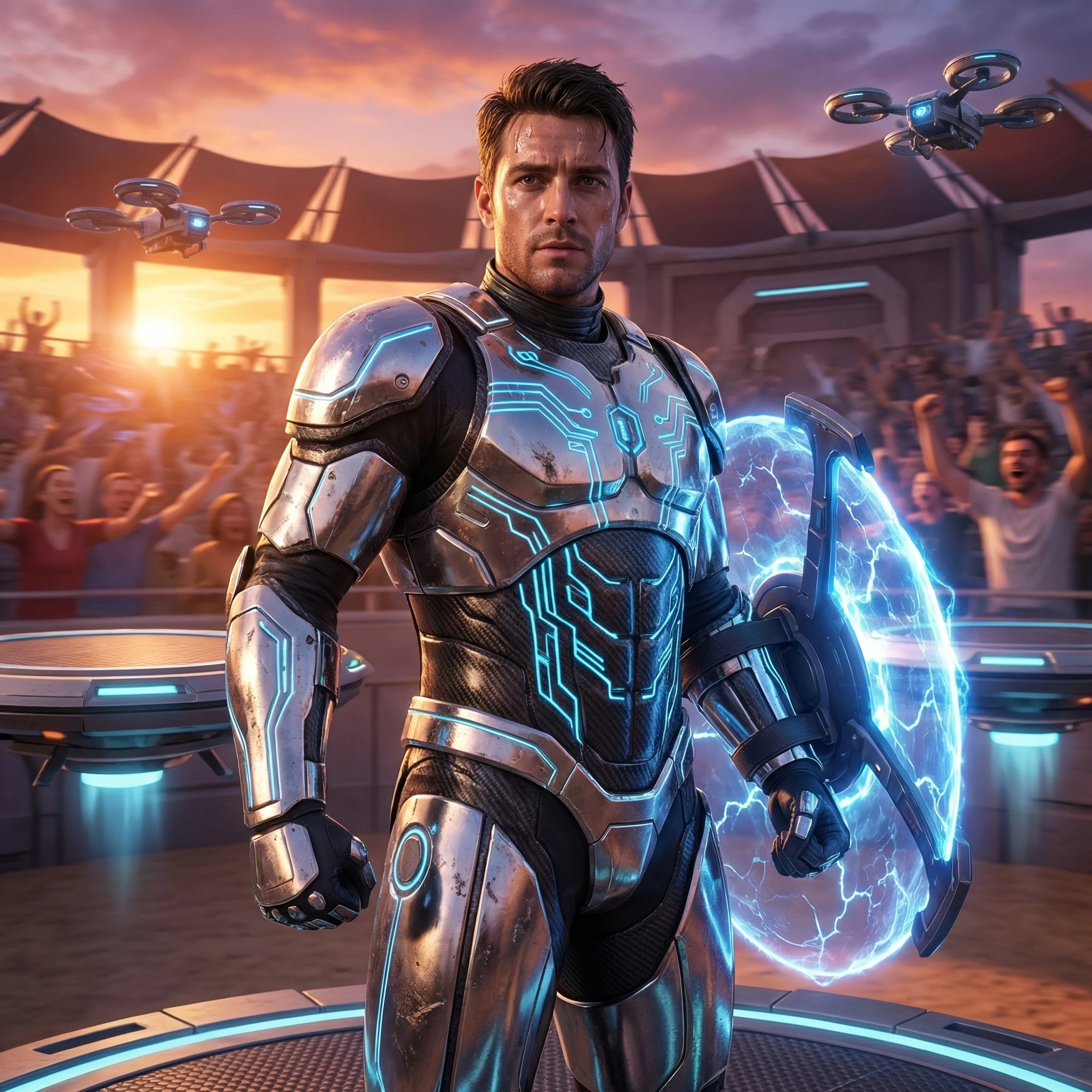 Гладиатор на арене будущего — Nano Banana Pro промт