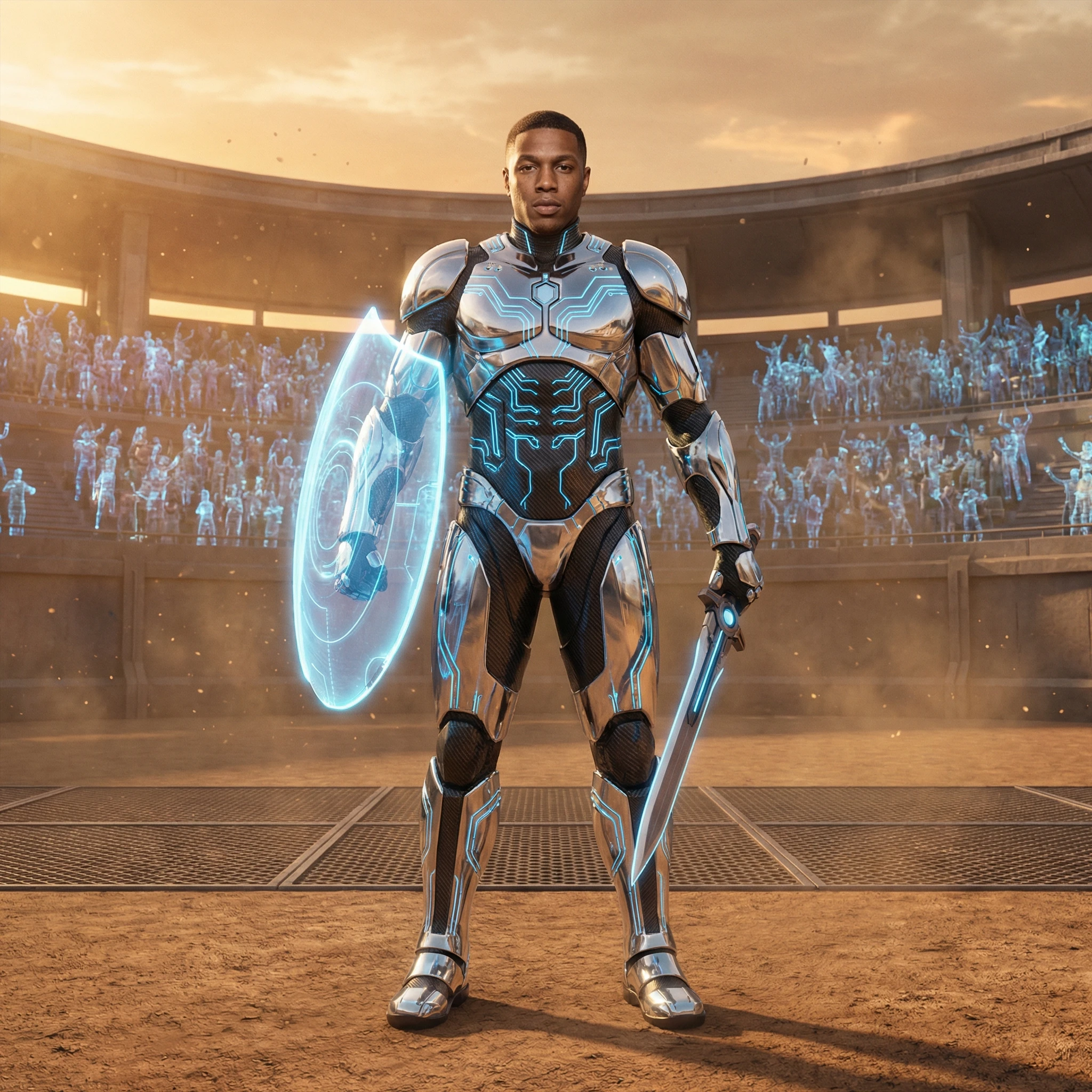 Гладиатор на арене будущего — Nano Banana Pro промт