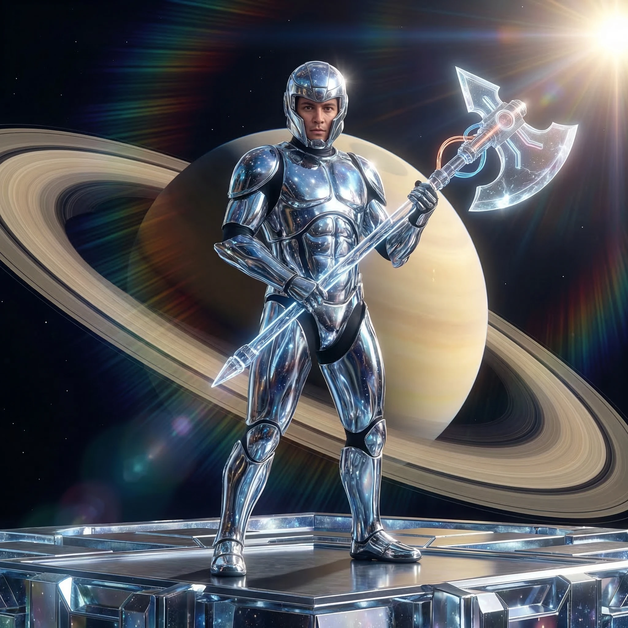 Гладиатор на орбите Сатурна — Nano Banana Pro промт