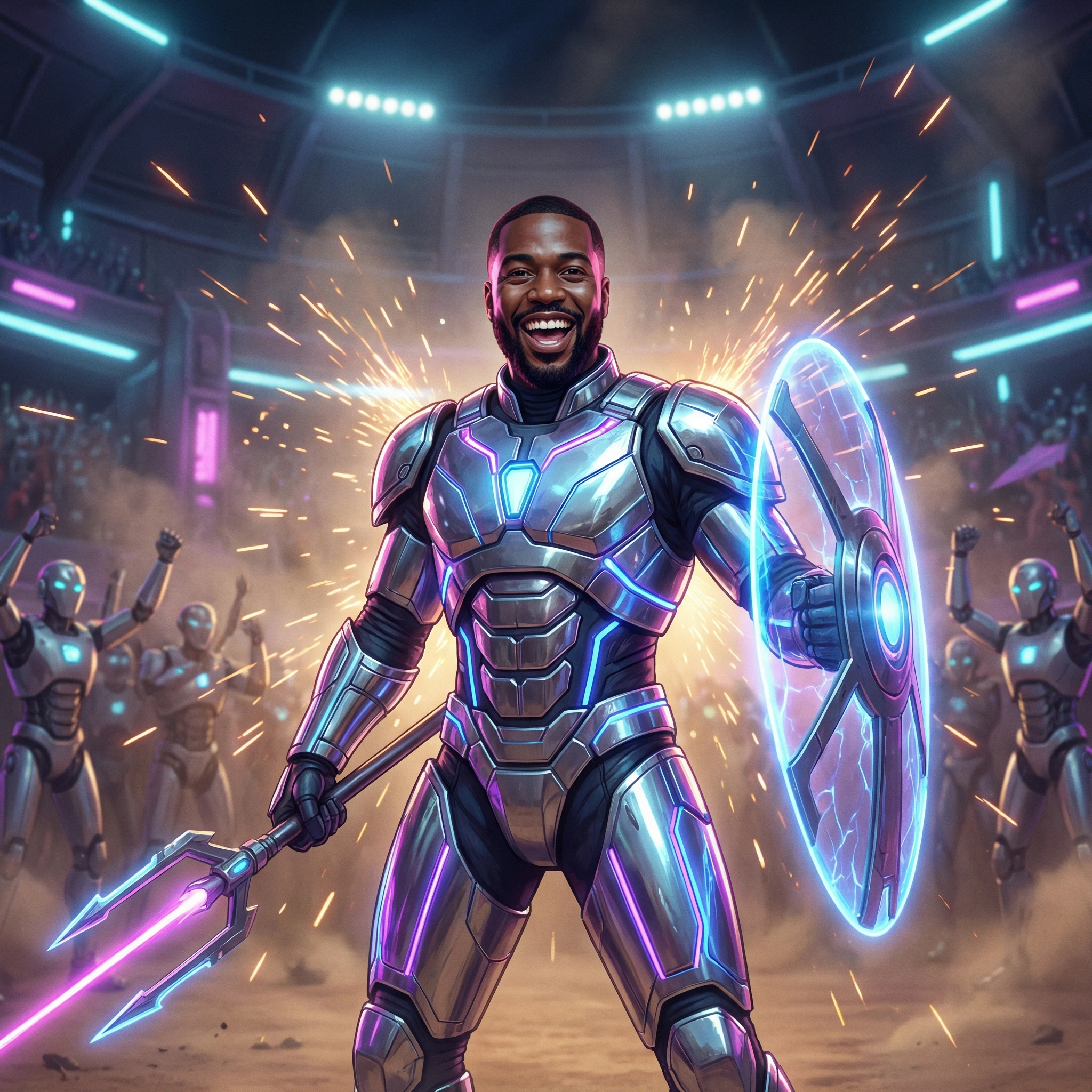 Гладиатор в футуристической арене смерти — Nano Banana Pro промт