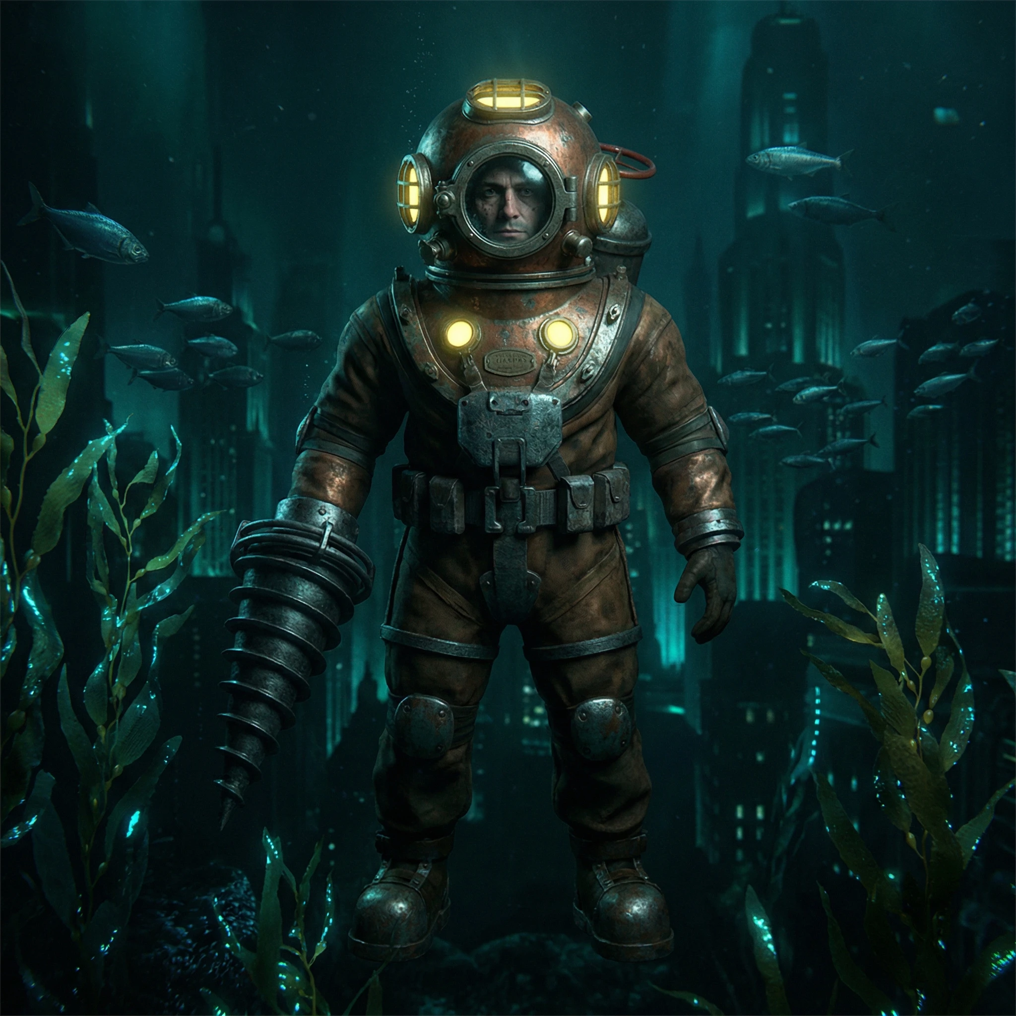 Глубоководный дайвер в стиле Bioshock — Nano Banana Pro промт