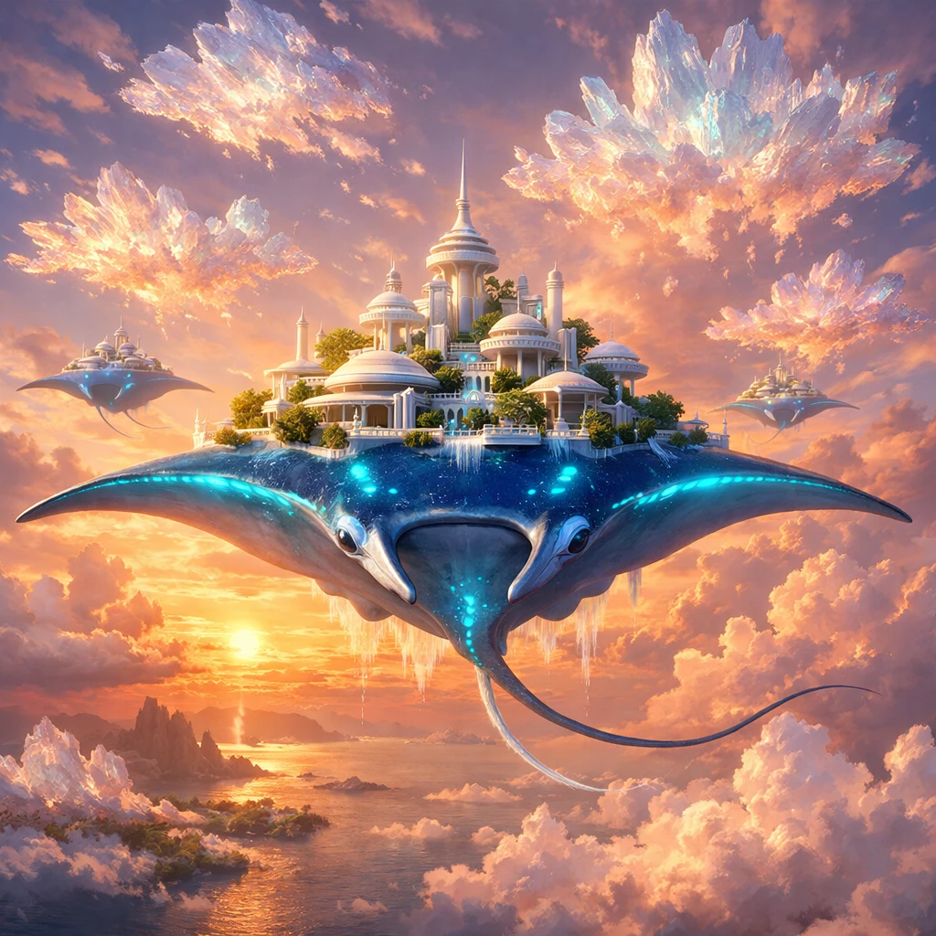 Город на летающих скатах — GPT Image 1.5 промт