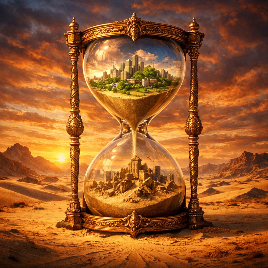 Город в гигантских песочных часах — GPT Image 1.5 промт