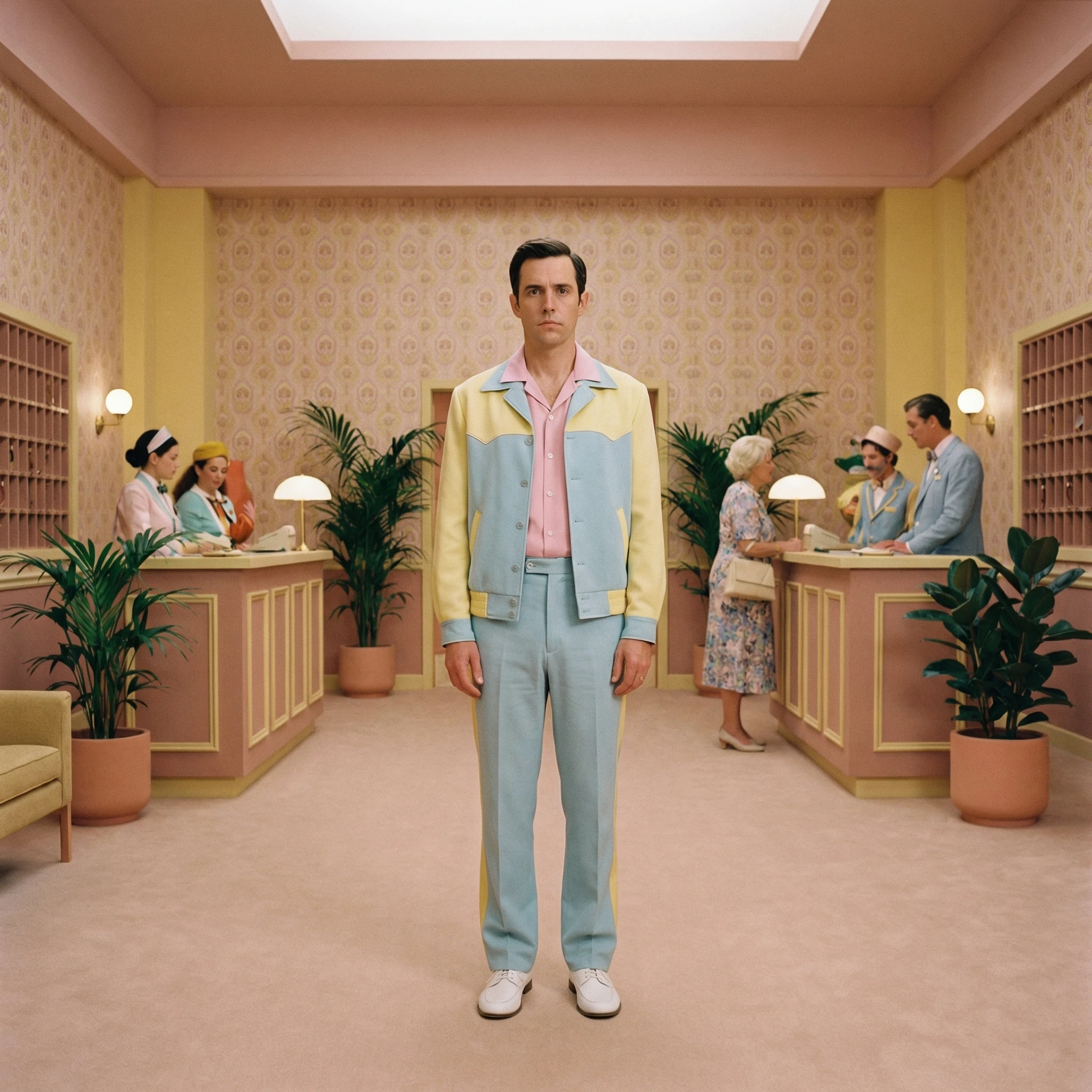 Гранд-отель в стиле Уэса Андерсона — Nano Banana Pro промт