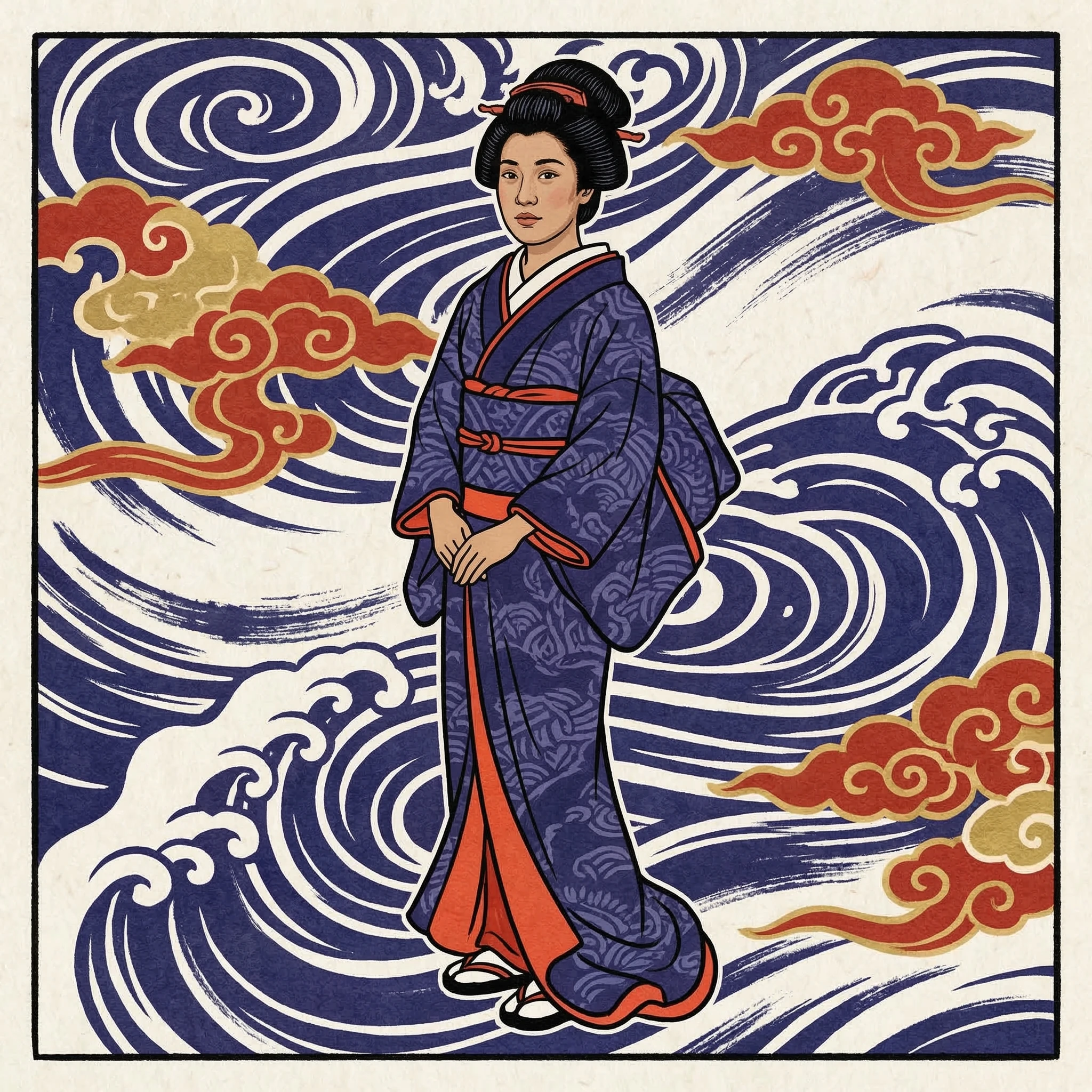 Гравюра на дереве в стиле Укиё-э — Nano Banana Pro промт