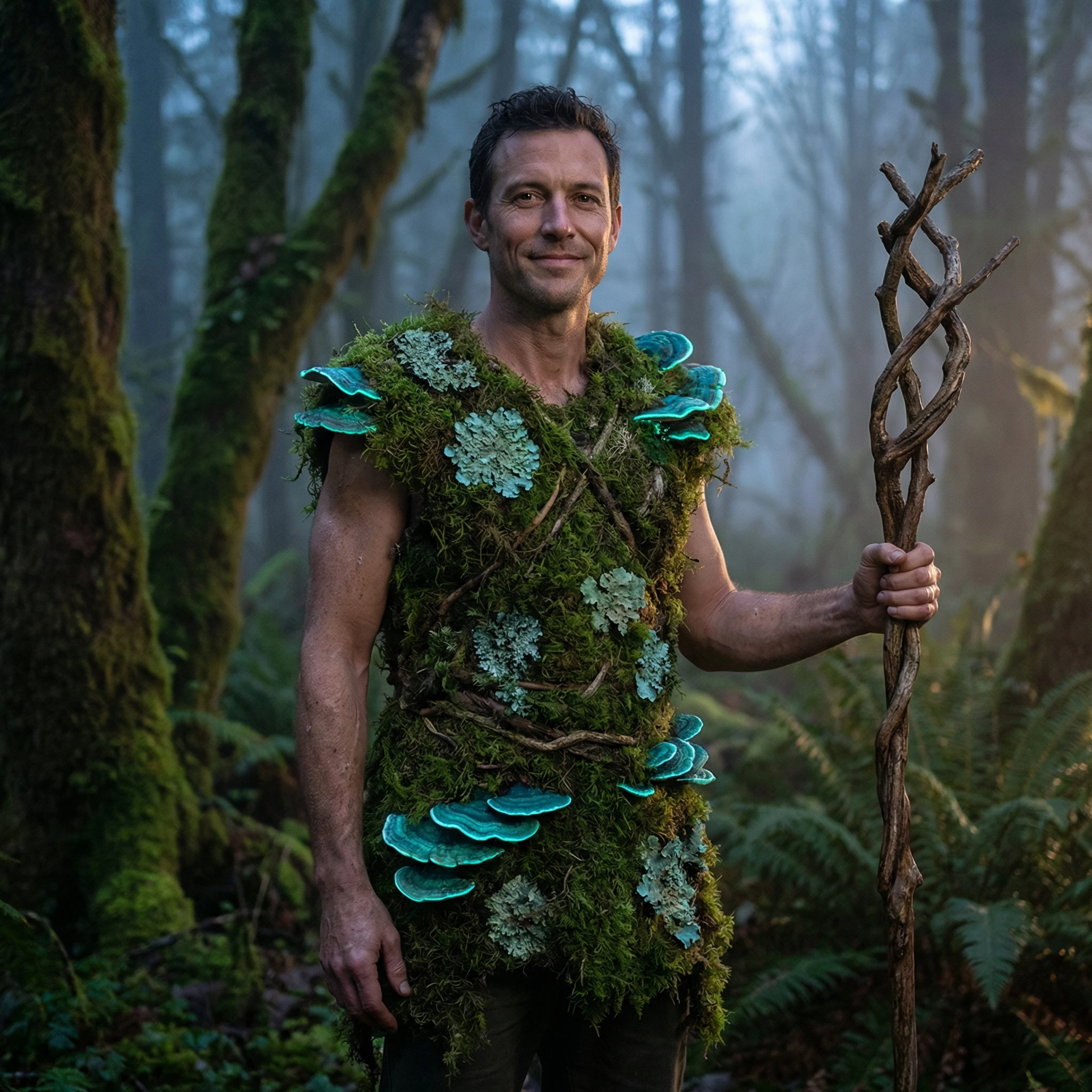 Грибовидный друид в лесу — Nano Banana Pro промт