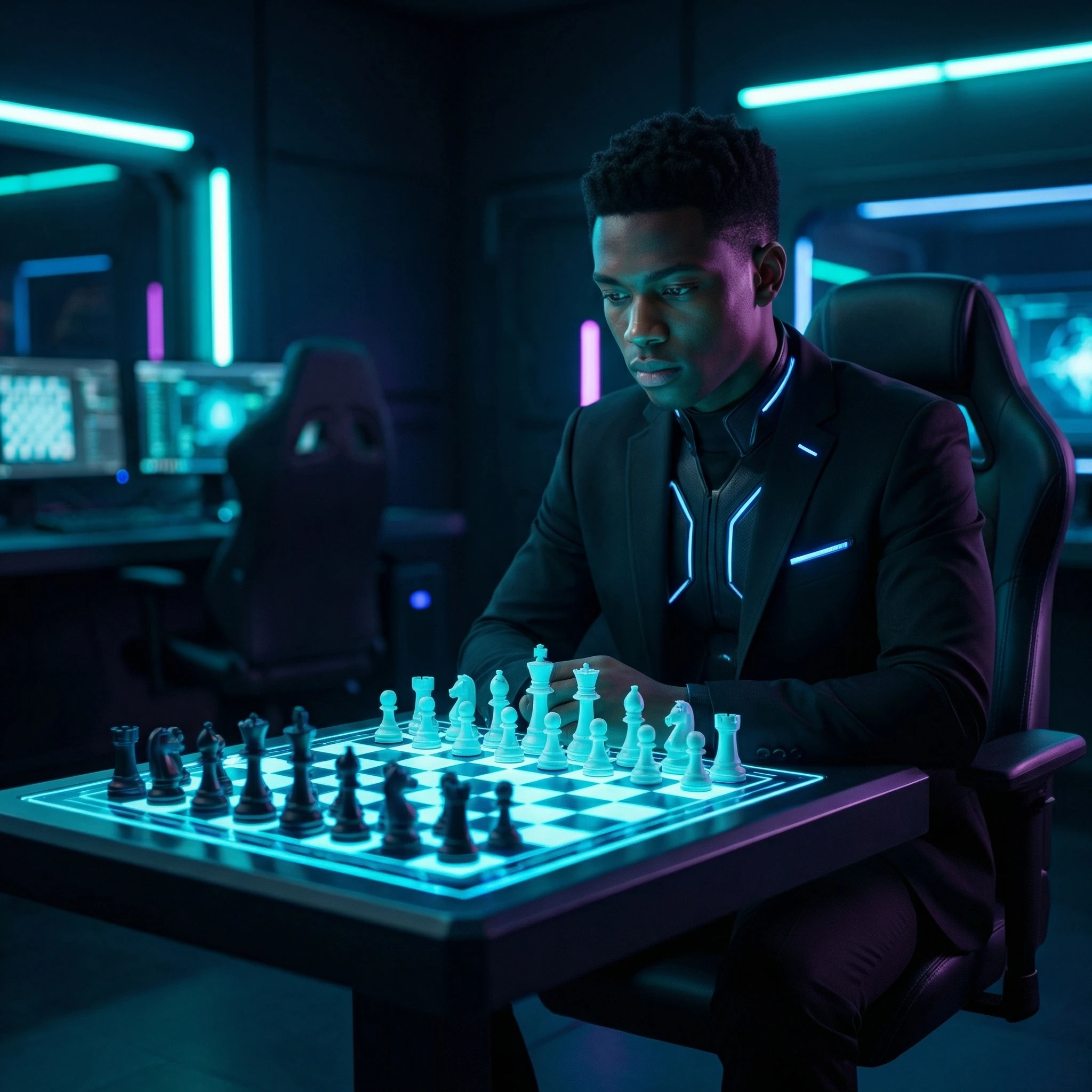 Гроссмейстер футуристических шахмат — Nano Banana Pro промт