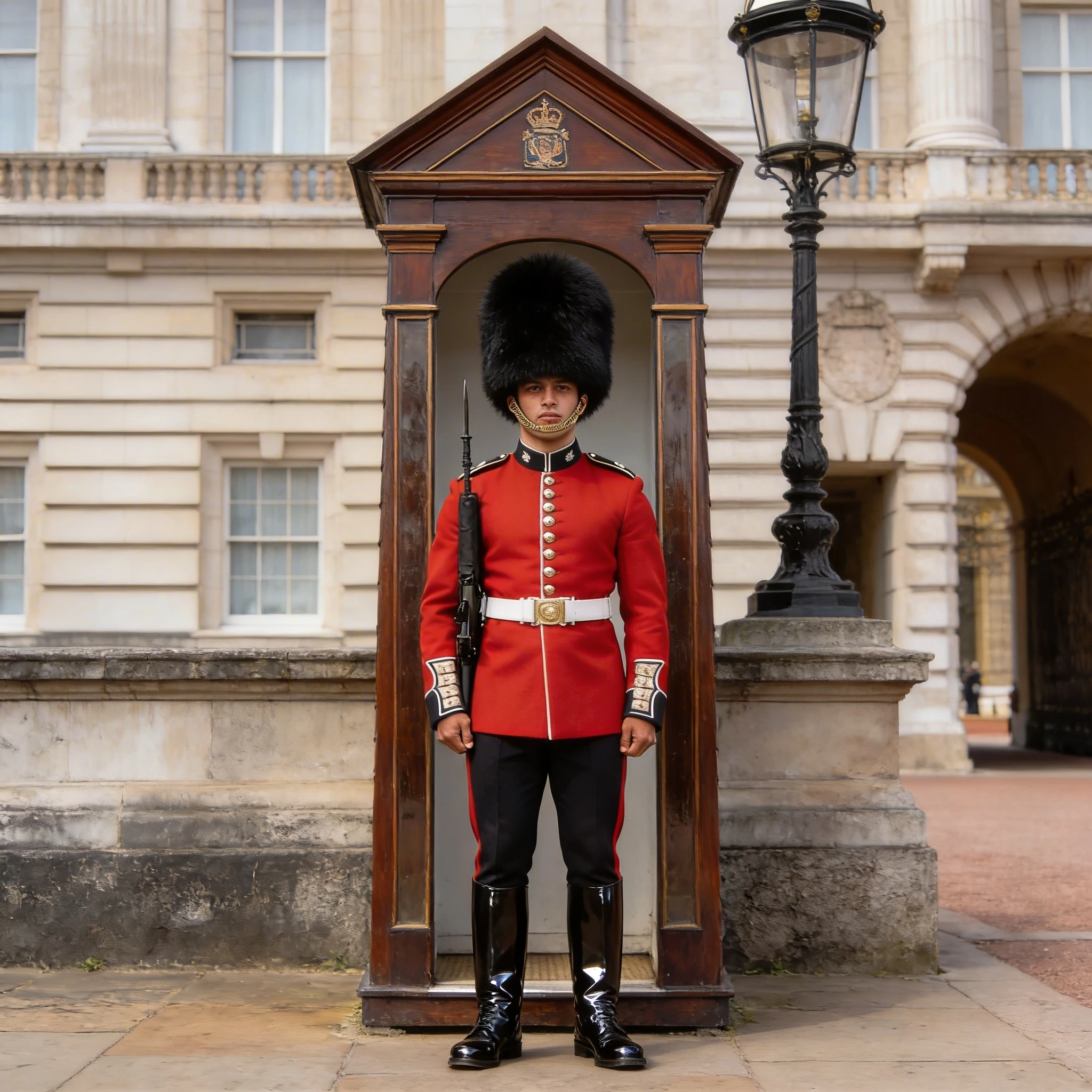 Гвинейский гвардеец у Букингемского дворца — Seedream 4.5 промт