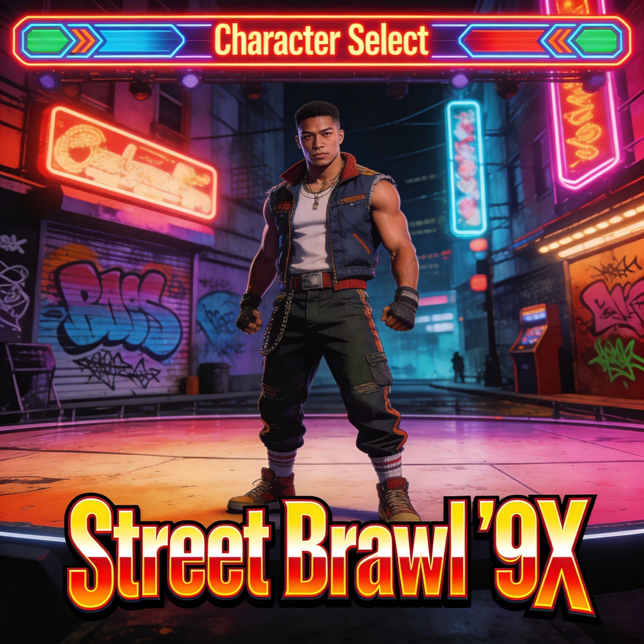 Игрок на постере Retro-Fighter — Seedream 4.5 промт