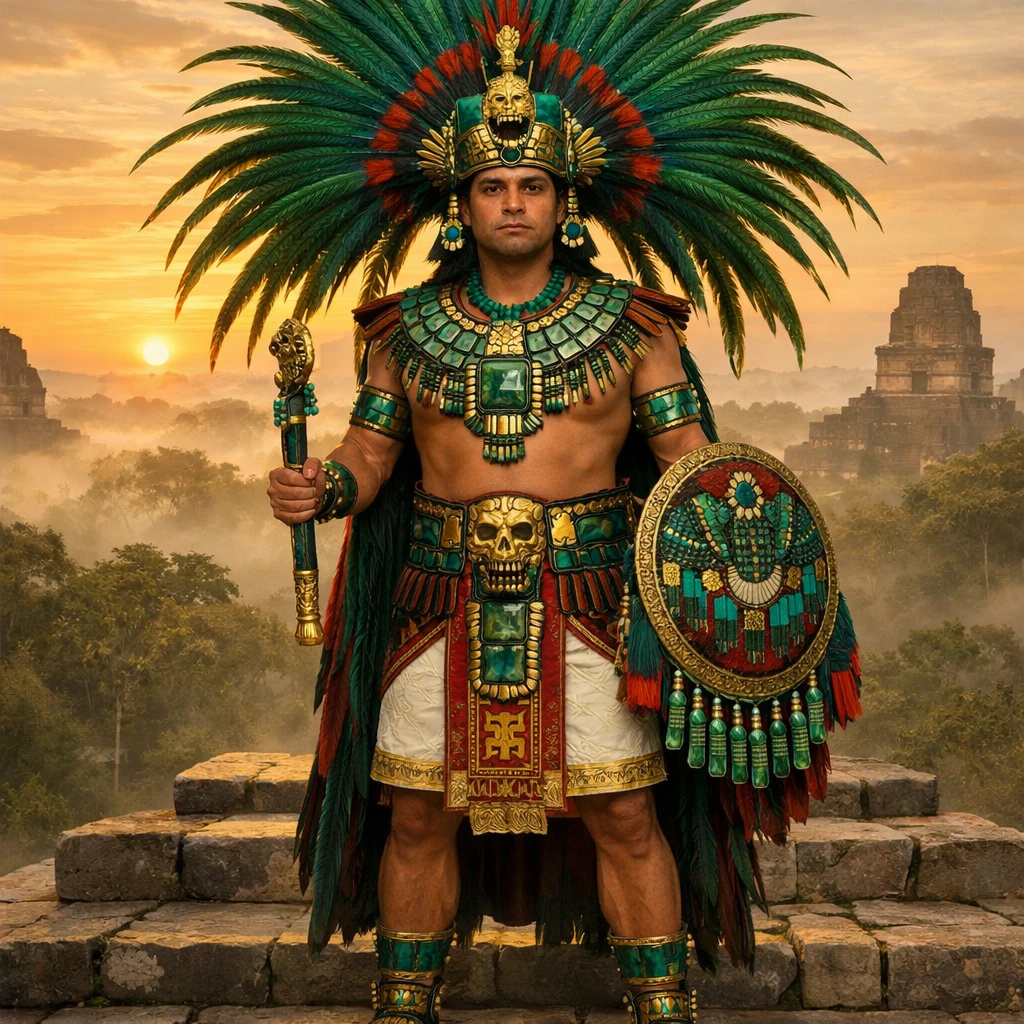 Император ацтеков в золотом храме — GPT Image 1.5 промт